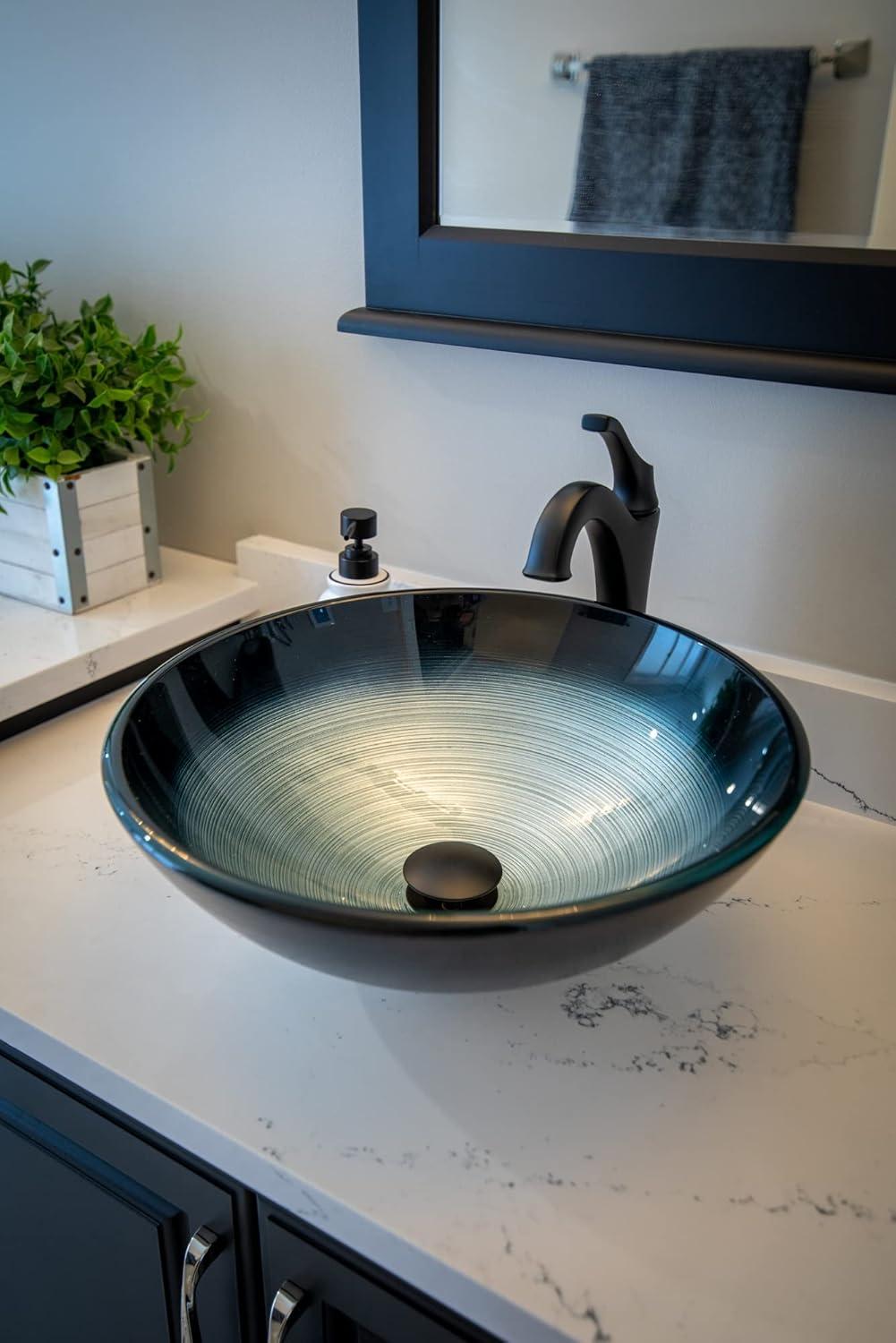 Eden Bath 16.38'' Tempered Glass Circular Bathroom Sink