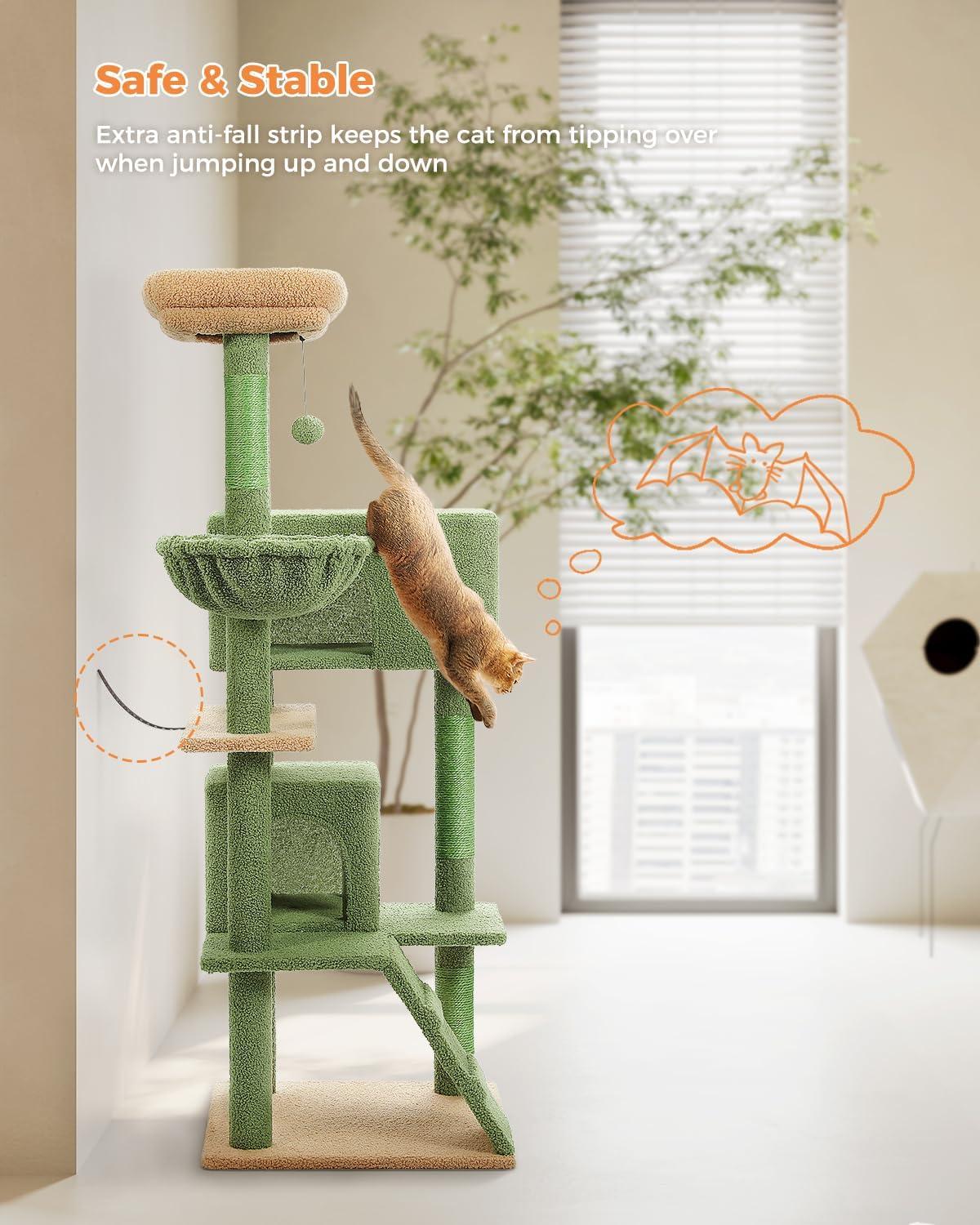 71" Indoor Tall Large Cat Tree Multi-Level Cat House With 2 Big Condo Pad Bed, Cozy Hammock And Scratching Posts