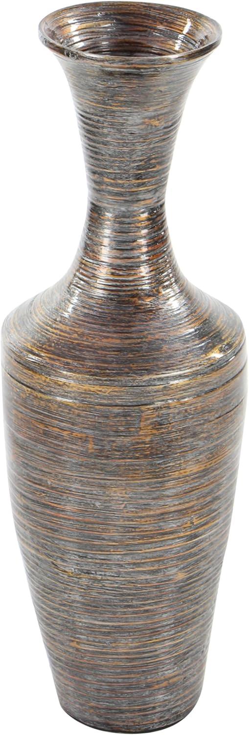 23" Dark Brown Bamboo Wood Decorative Table Vase with Lacquer Finish