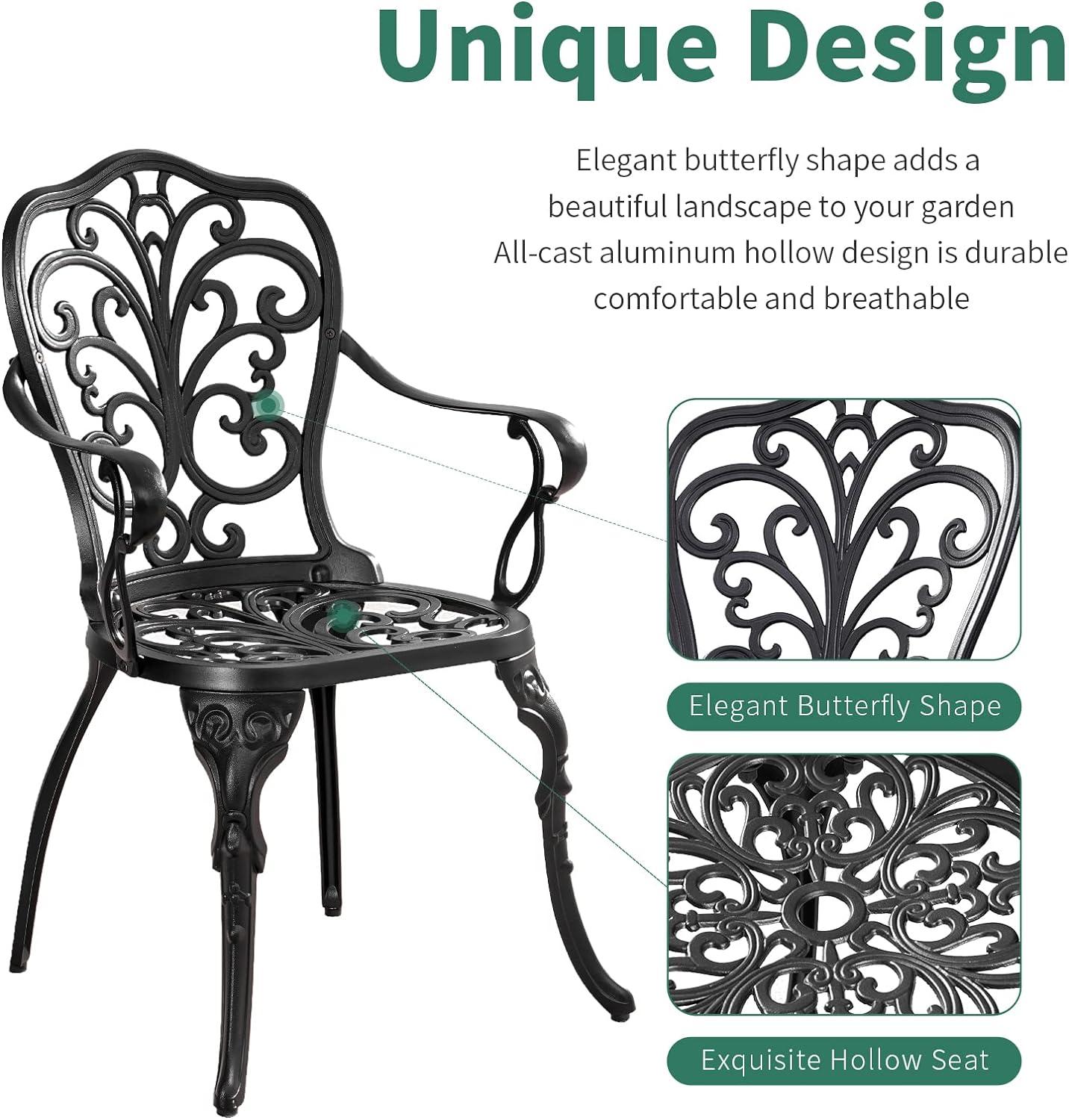 Butterfly Black Cast Aluminum 3-Piece Patio Bistro Set