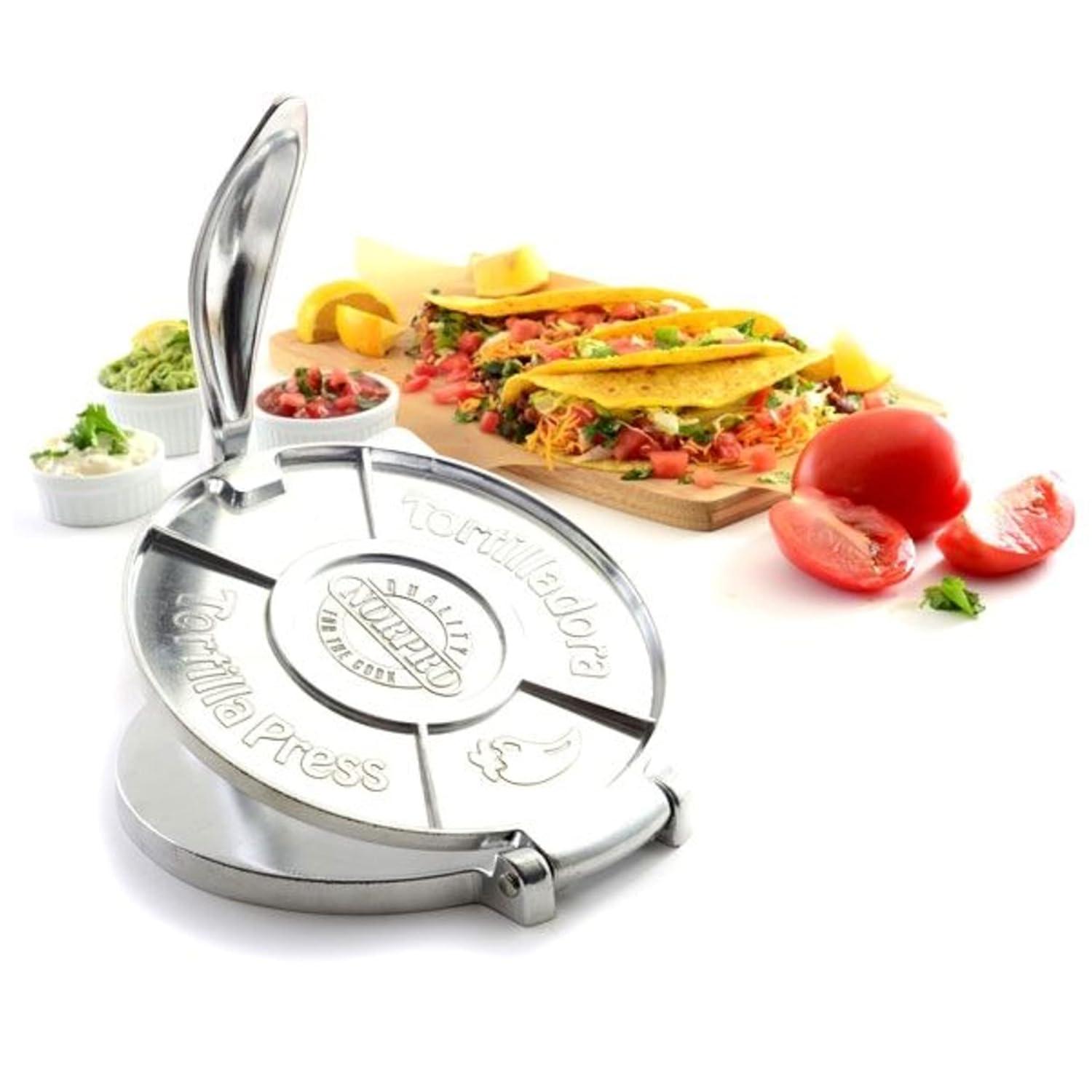 Norpro 8 Inch Round Cast Aluminum Tortilla Masa Dough Press Flattener, Silver