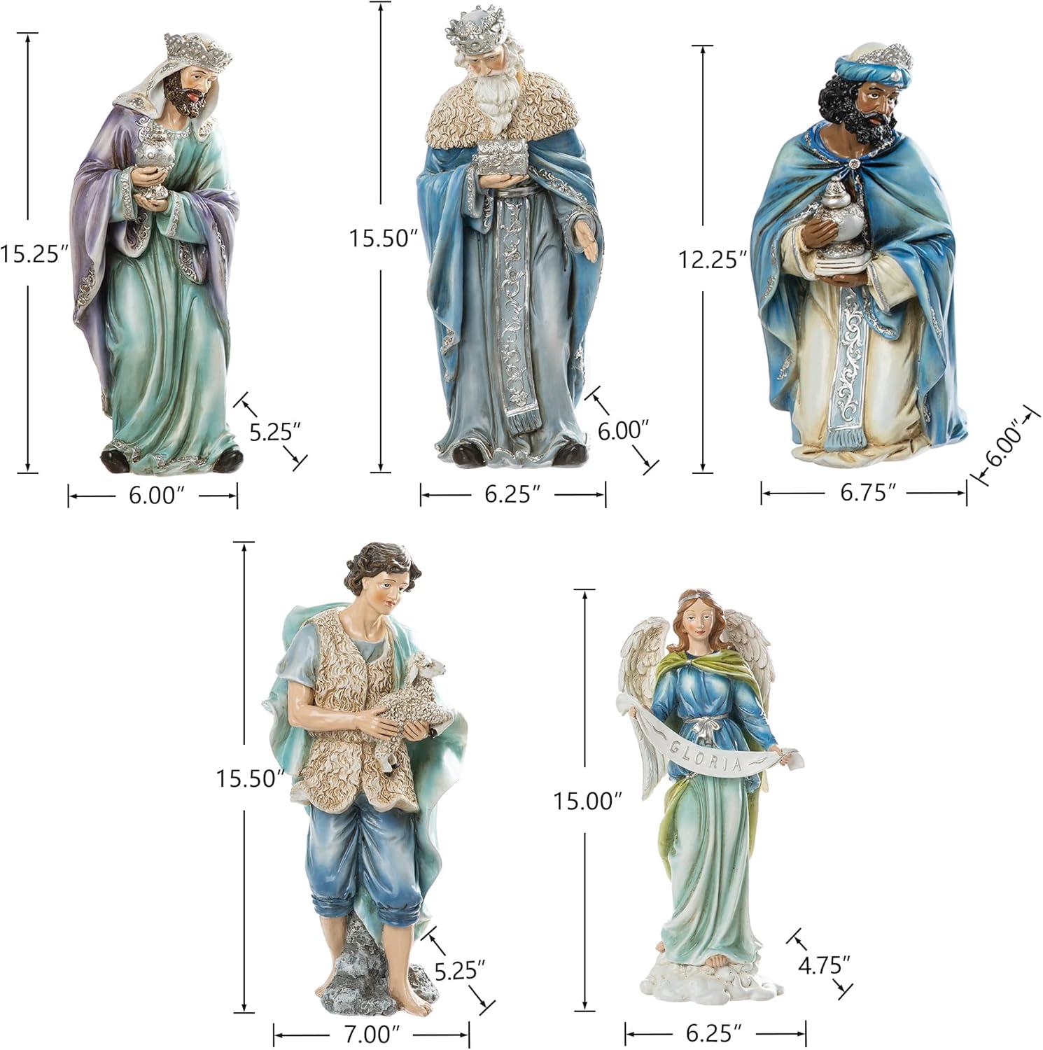 Deluxe Blue Resin Nativity Figurine Set with 12 Pieces