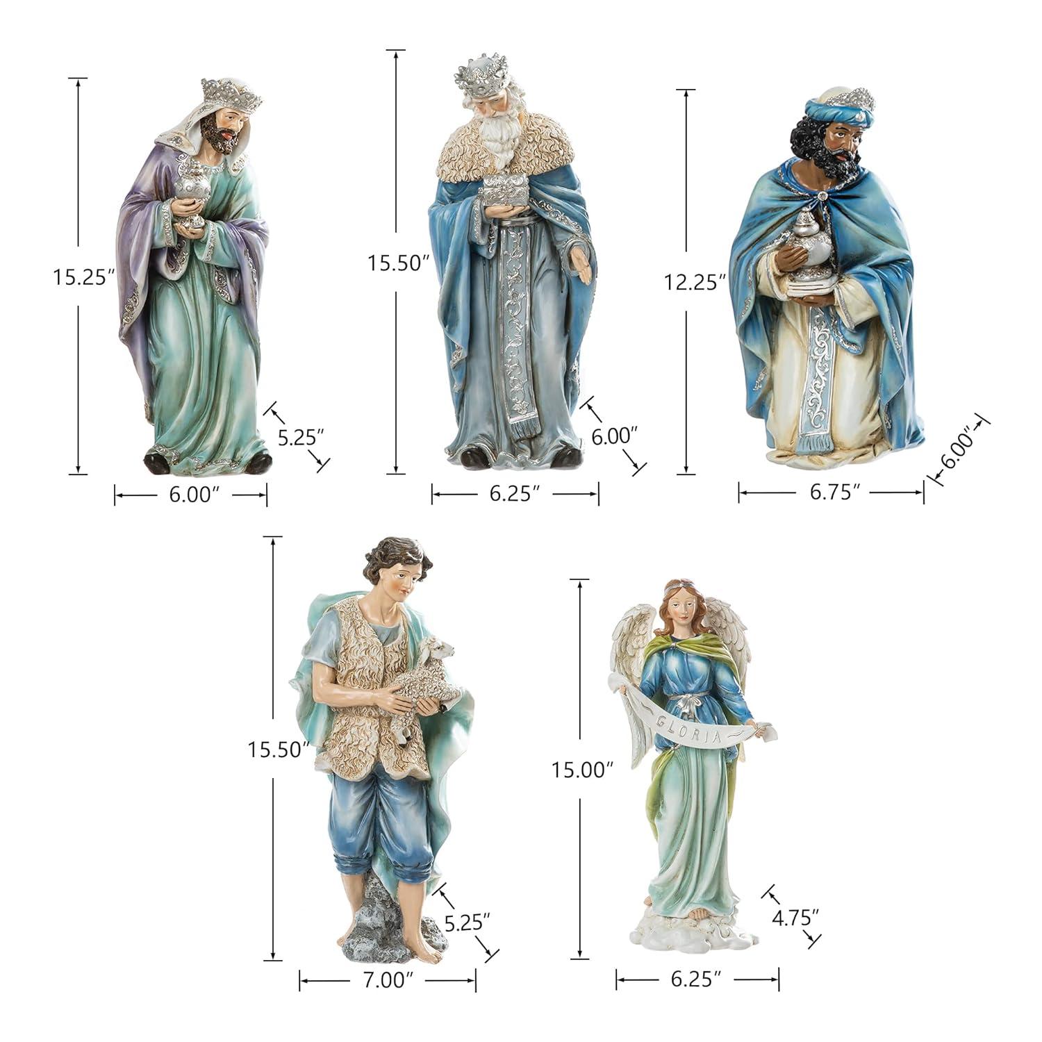 Deluxe Blue Resin Nativity Figurine Set with 12 Pieces