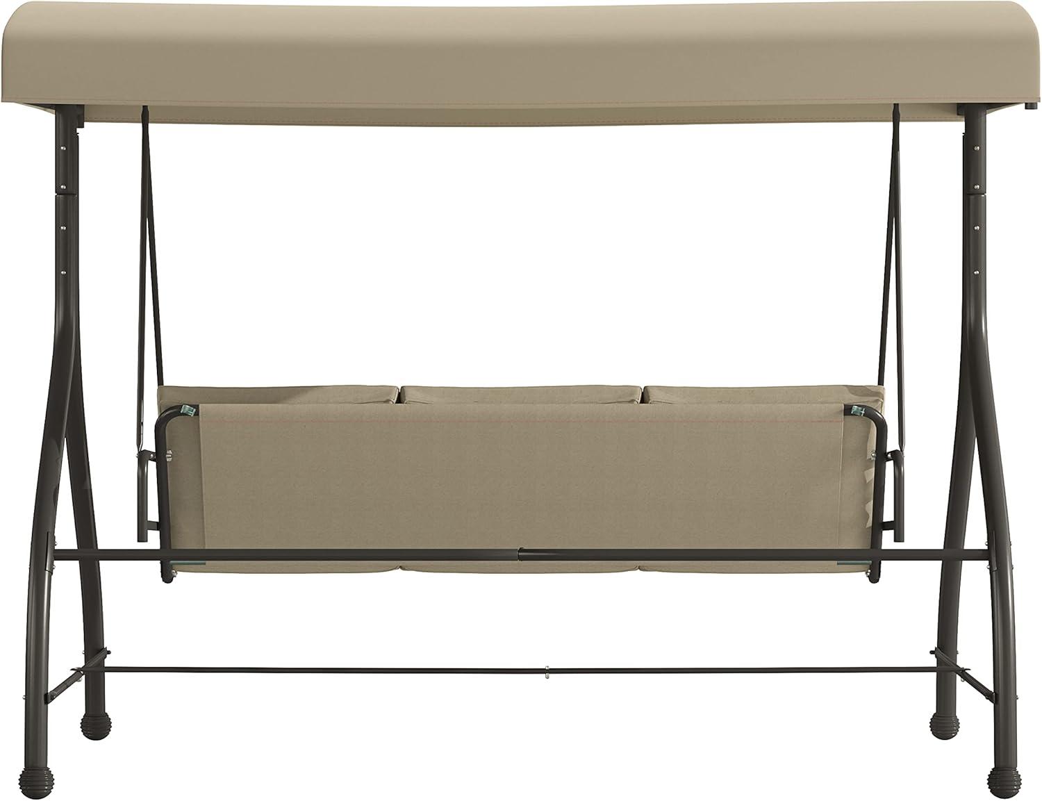 Flash Furniture 3-Seat Outdoor Steel Converting Patio Swing Canopy Hammock with Cushions / Outdoor Swing Bed (Tan)