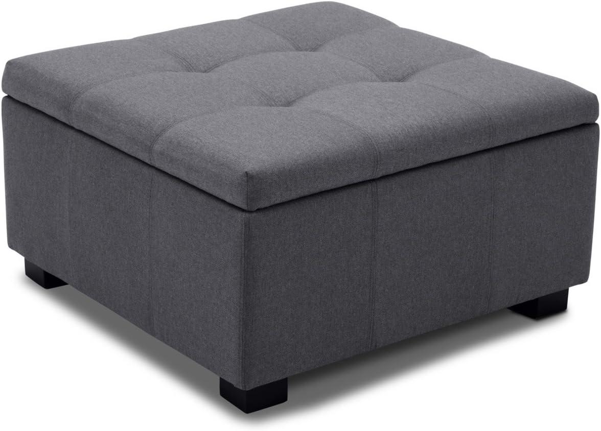 BELLEZE Storage Tufted Ottoman Upholstered Modern Style Indoor Living Room Bedroom Foot Bench, Grey