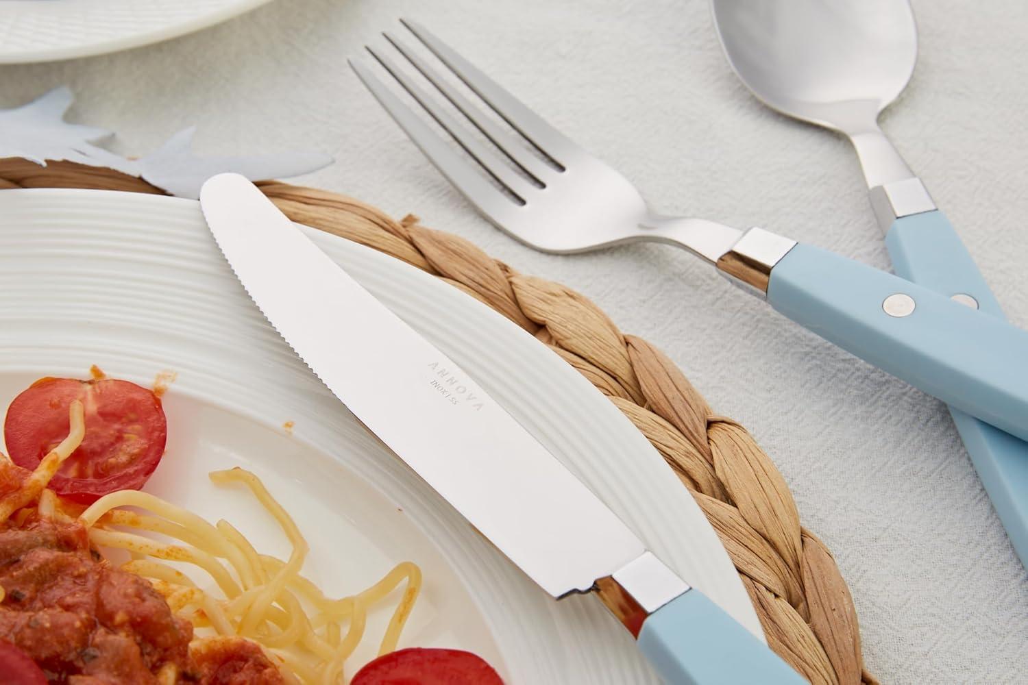 Light Blue Stainless Steel 20-Piece Retro Flatware Set