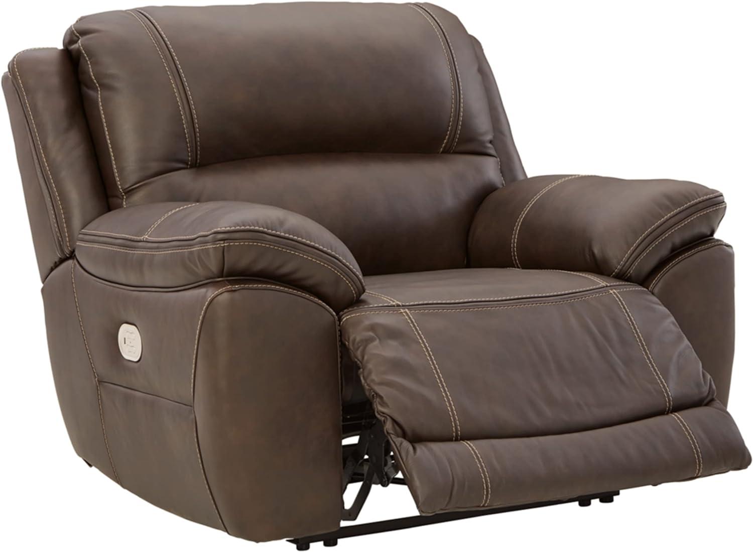 Brown Leather Contemporary Power Recliner with Adjustable Headrest