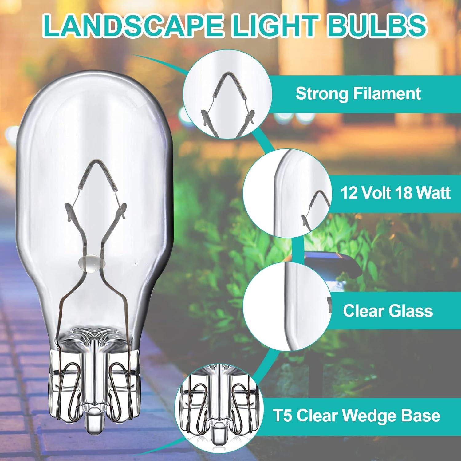 Kscjdg 18W 12V T5 Light Bulb Replacement Landscape Light Bulbs -Wedge Base Lights Bulb -Malibu Lights Bulbs -Low Voltage Landscaping Light Bulbs - 20 Pack (18W)