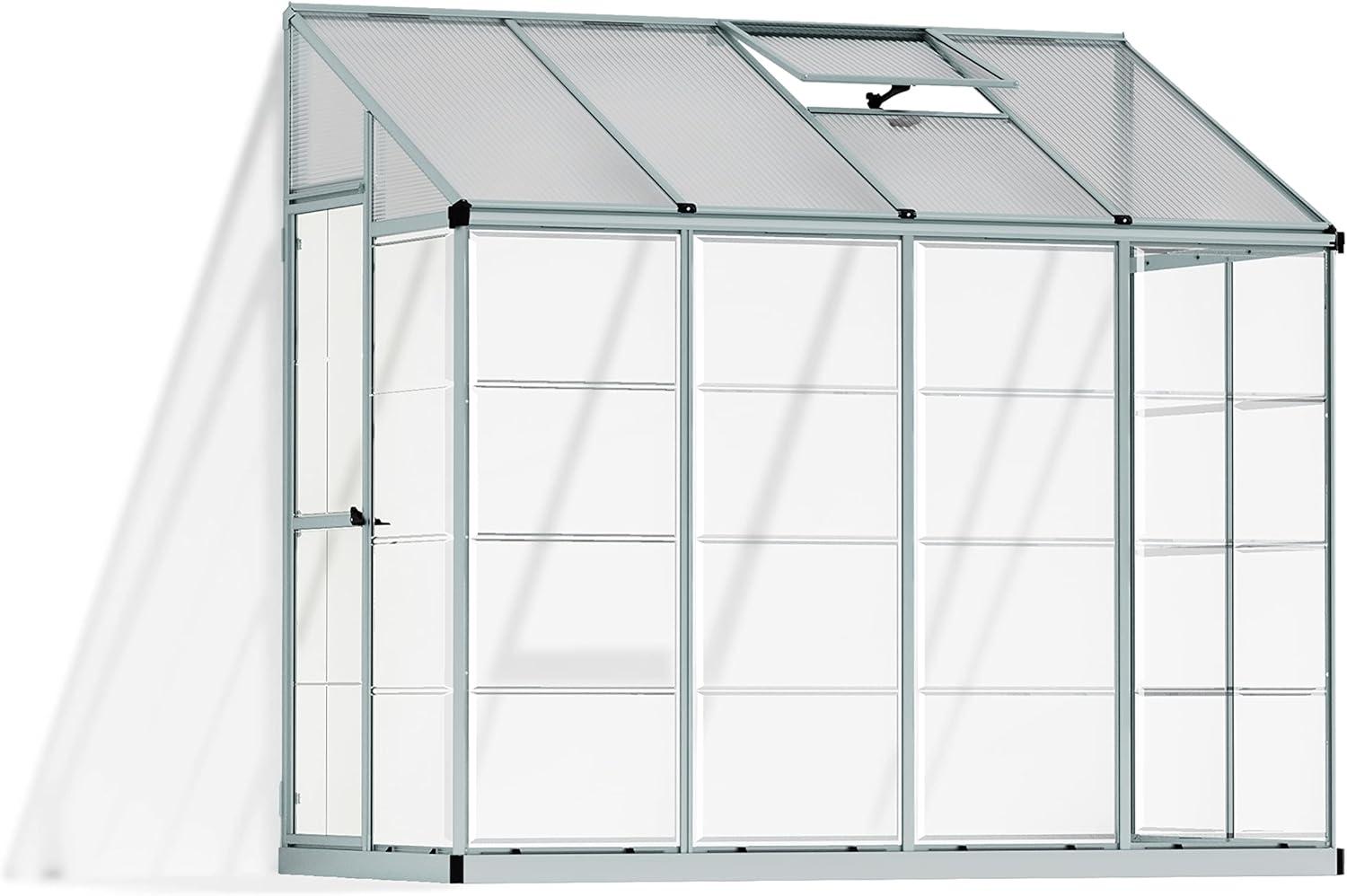 Silver Aluminum and Polycarbonate 4' x 8' Lean-To Greenhouse