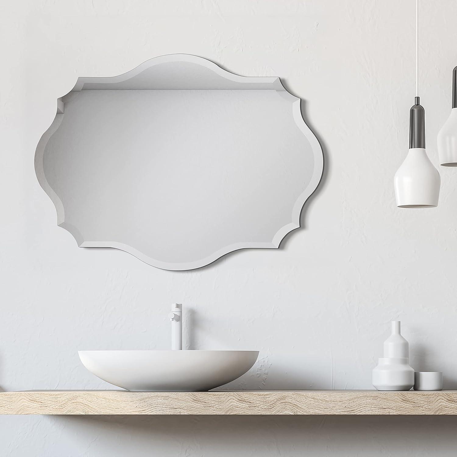 Empire Art Direct  Frameless Beveled Oblong Scalloped Wall Mirror, 24 in. x 32 in.