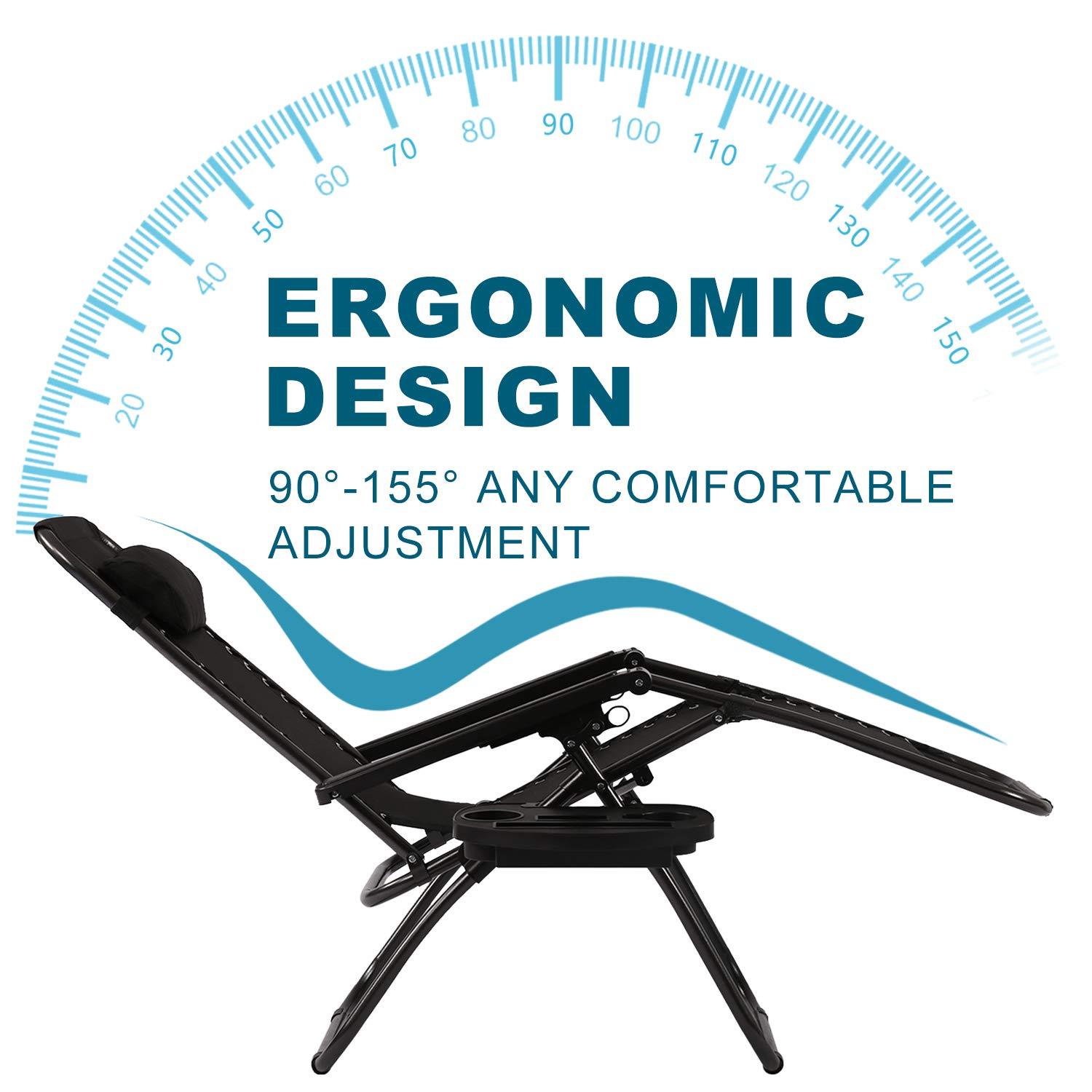 Costway 2 PCS Zero Gravity Chairs Lounge Patio Folding Recliner Outdoor Black with Cup Holder Black