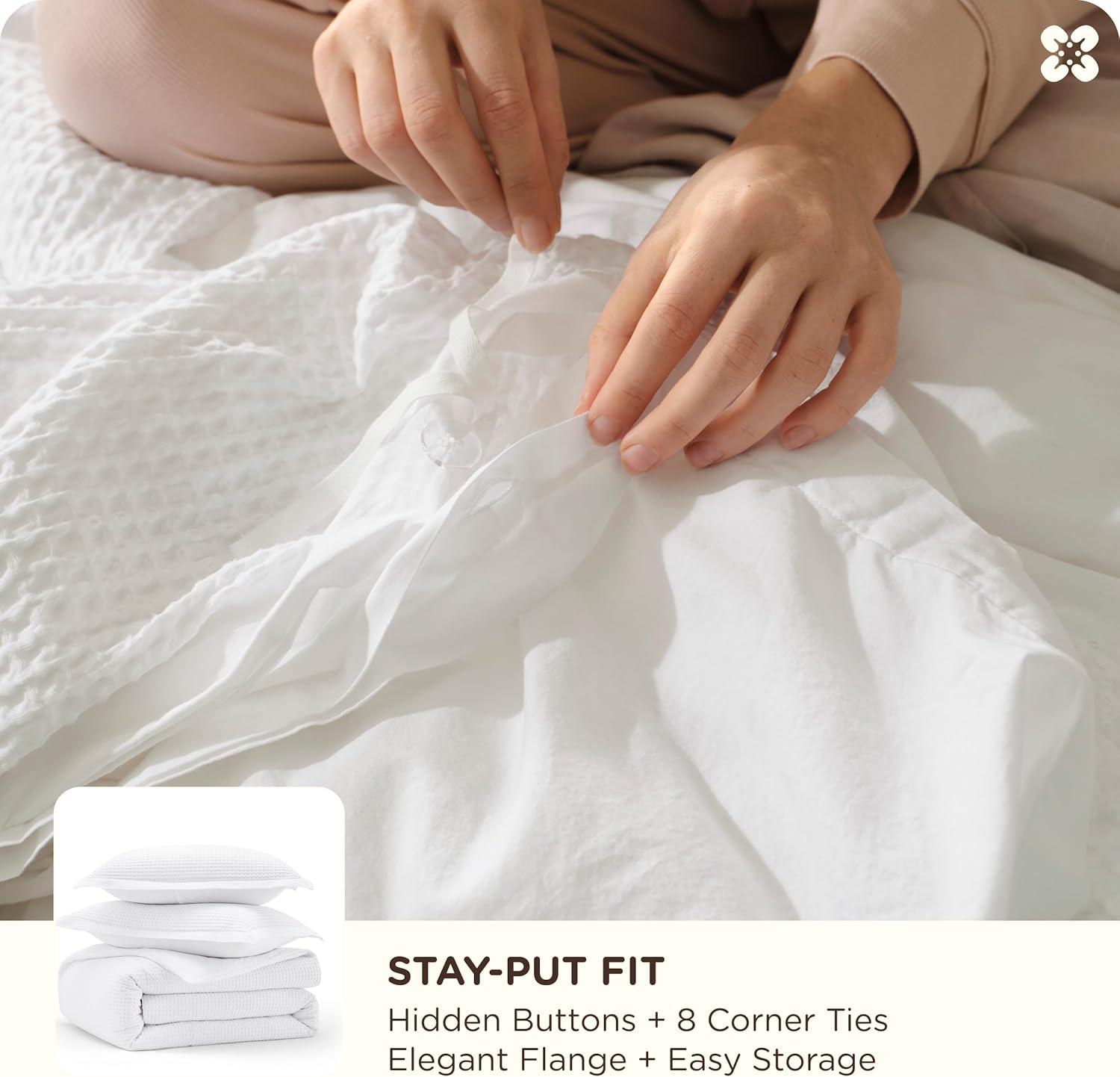 Bedsure Essential Bedsure Cotton Duvet Cover Set - 100% Cotton Waffle Weave Coconut Duvet Cover GentleSoft™️