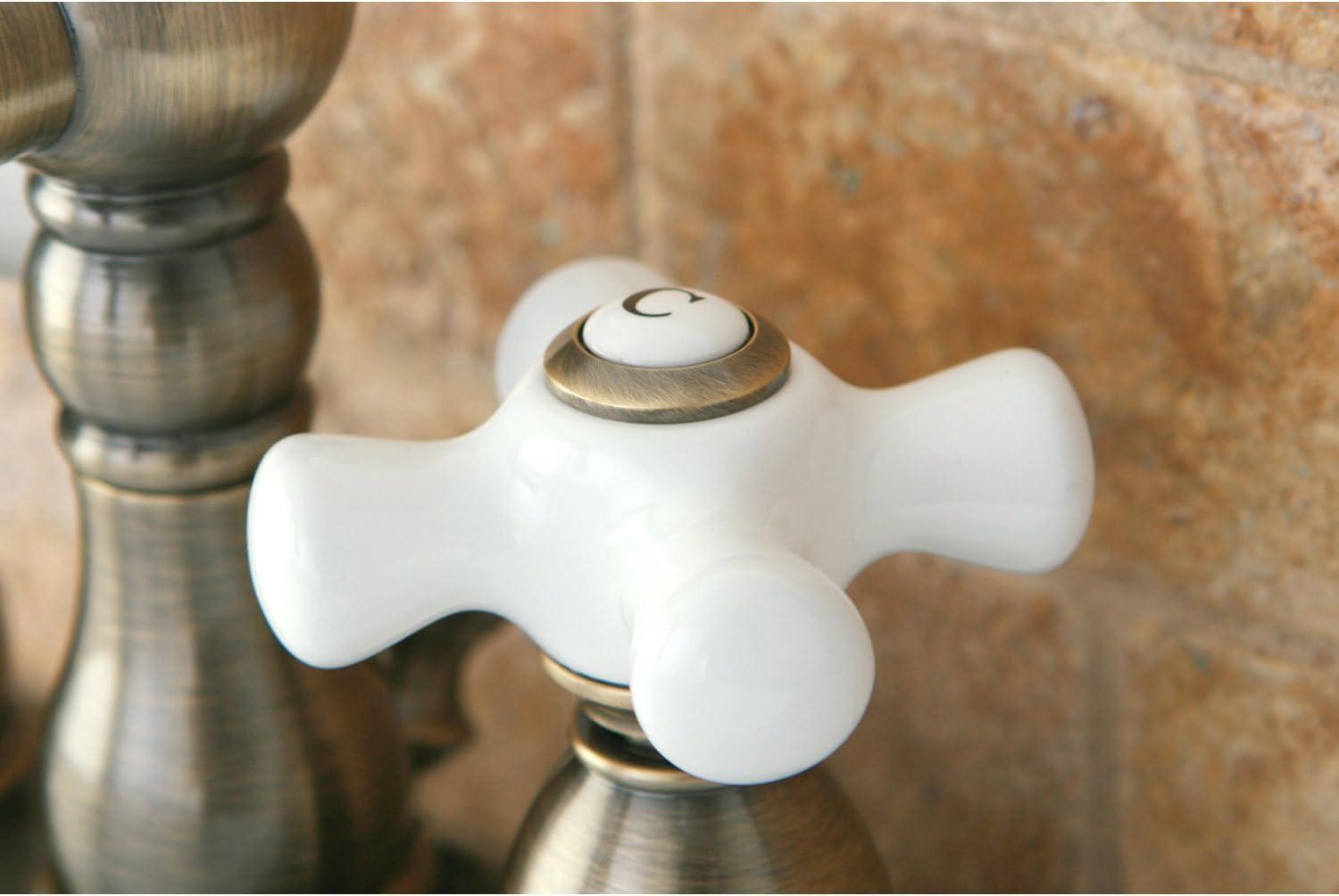 Kingston Brass Heritage Two-Handle 3-Hole Deck Mount 4" Centerset Bathroom Faucet with Plastic Pop-Up