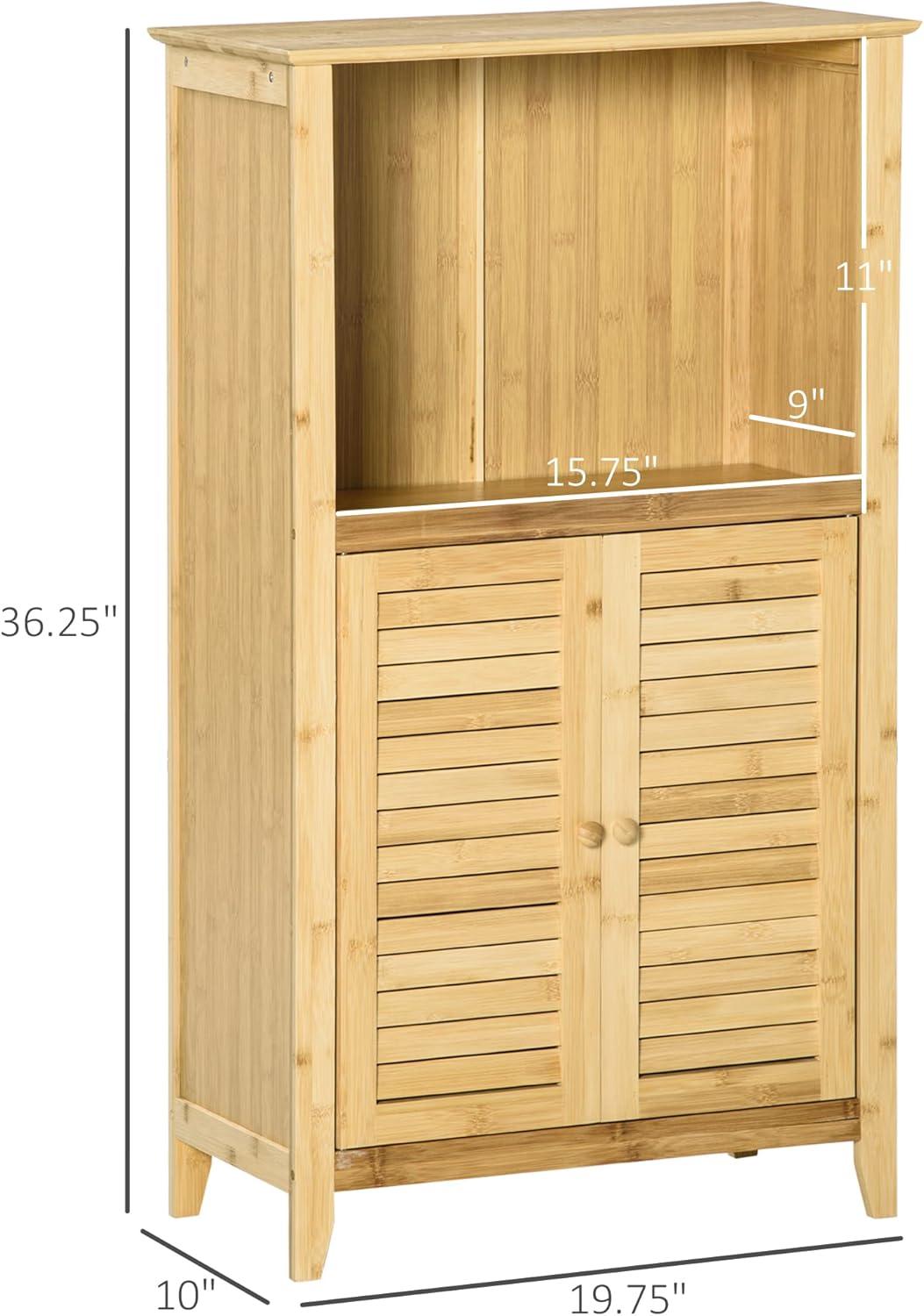 HOMCOM Bamboo Floor Cabinet Bathroom Floor Cabinet Living Room Organizer Tower with Multiple Shelves and Doors, Natural