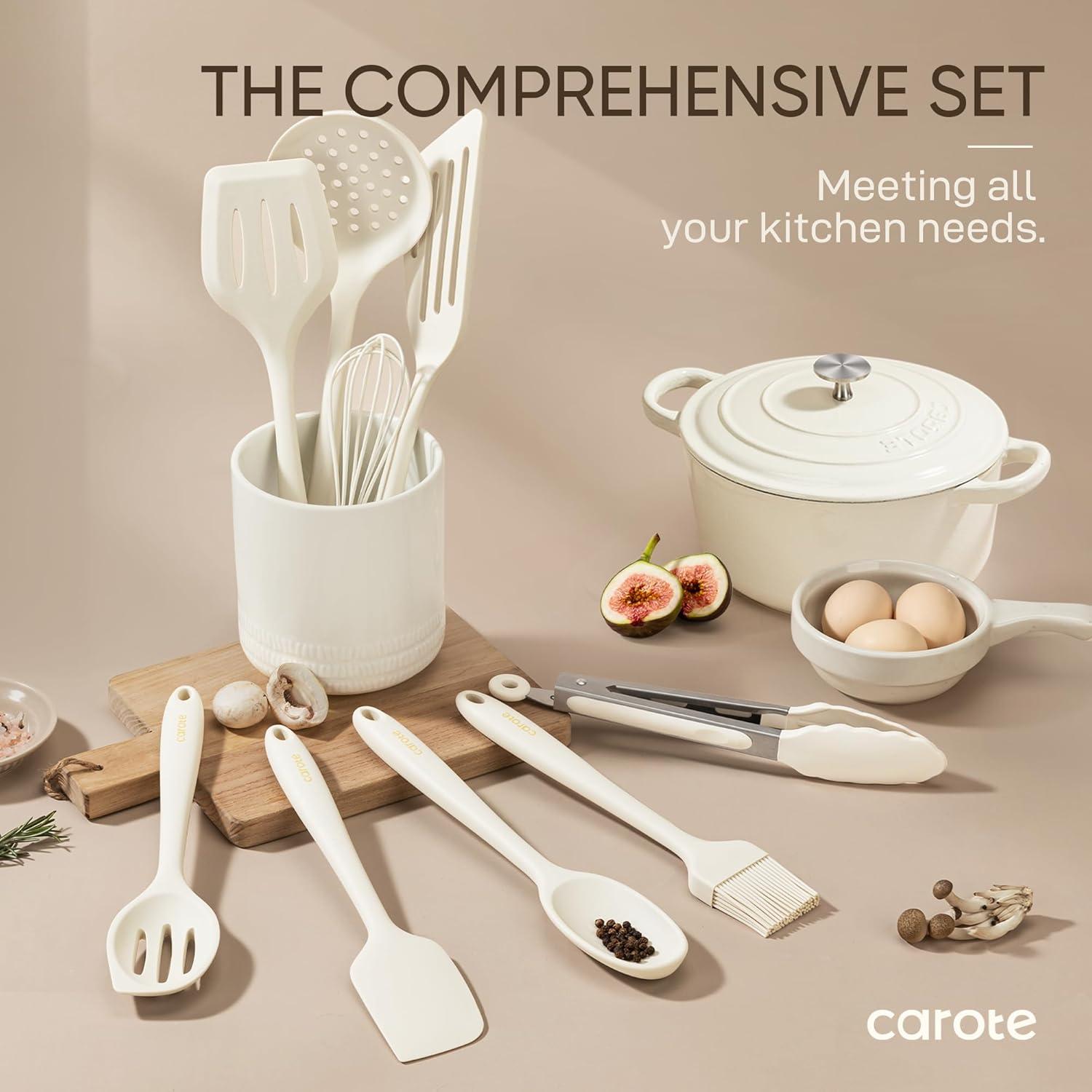 Carote 17-Piece Silicone and Wood Cooking Utensil Set, Heat-Resistant, Safe for Nonstick Cookware