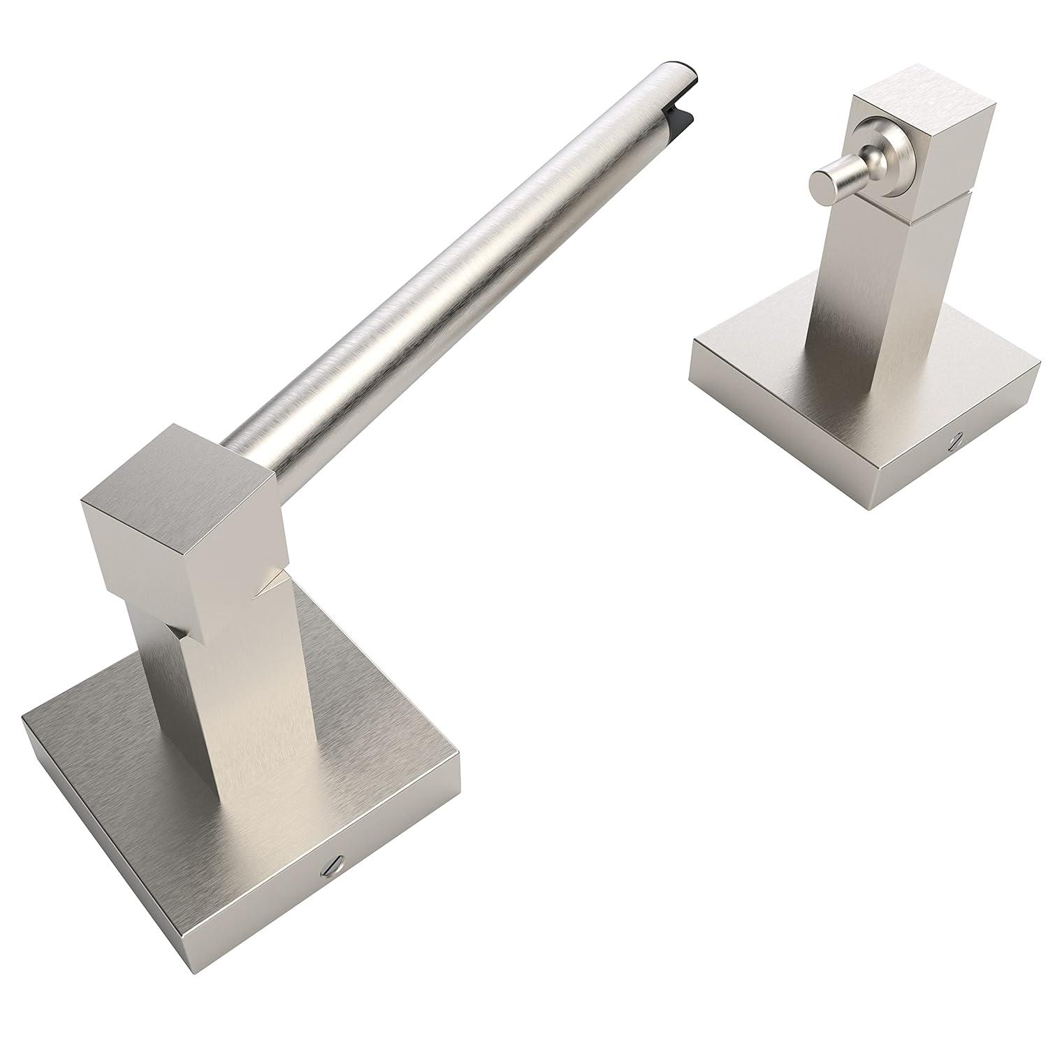 Double Post Pivoting Modern Square Toilet Paper Holder by RUACQ, Brushed Nickel, Wall Mounted