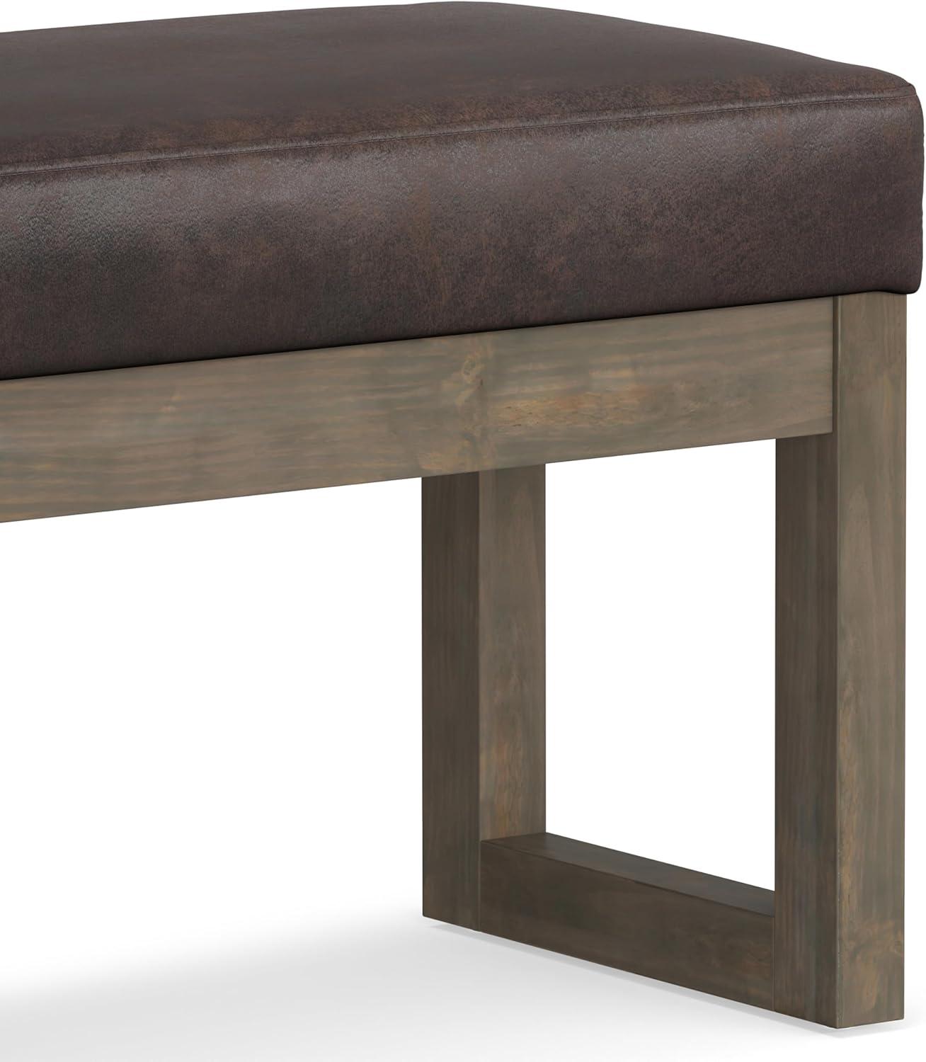 Simpli Home Milltown Ottoman Bench with Upholstered Seat and Solid Wood Frame