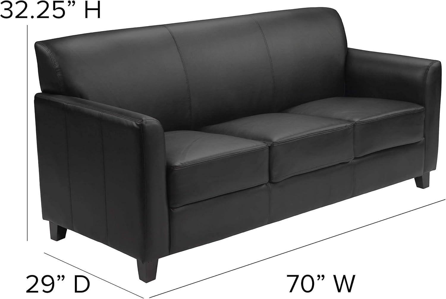 Contemporary Black LeatherSoft 3-Seat Sofa with Flared Arms and Wood Feet