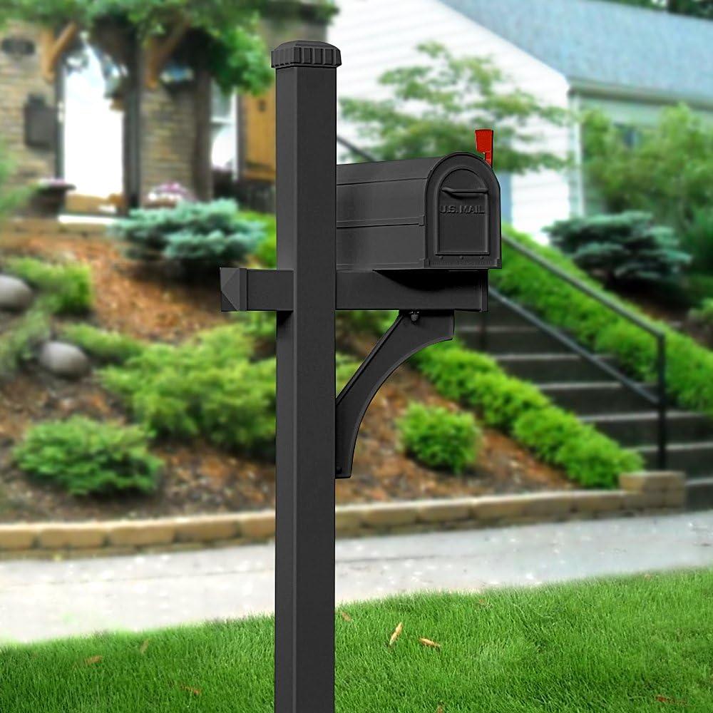 Salsbury Industries Deluxe Mailbox Post - 1 Sided - In-Ground Mounted - Black