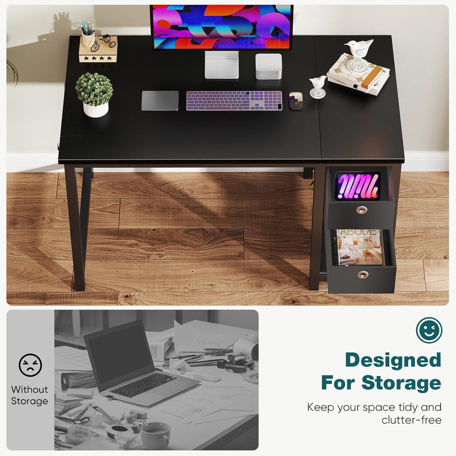 40-Inch Compact Computer Desk with Ample Storage Drawers - Modern Simple Style Writing Study PC Work Table for Home Bedroom Small Spaces - Ergonomic Design, Sturdy Construction, and Spacious Workspace