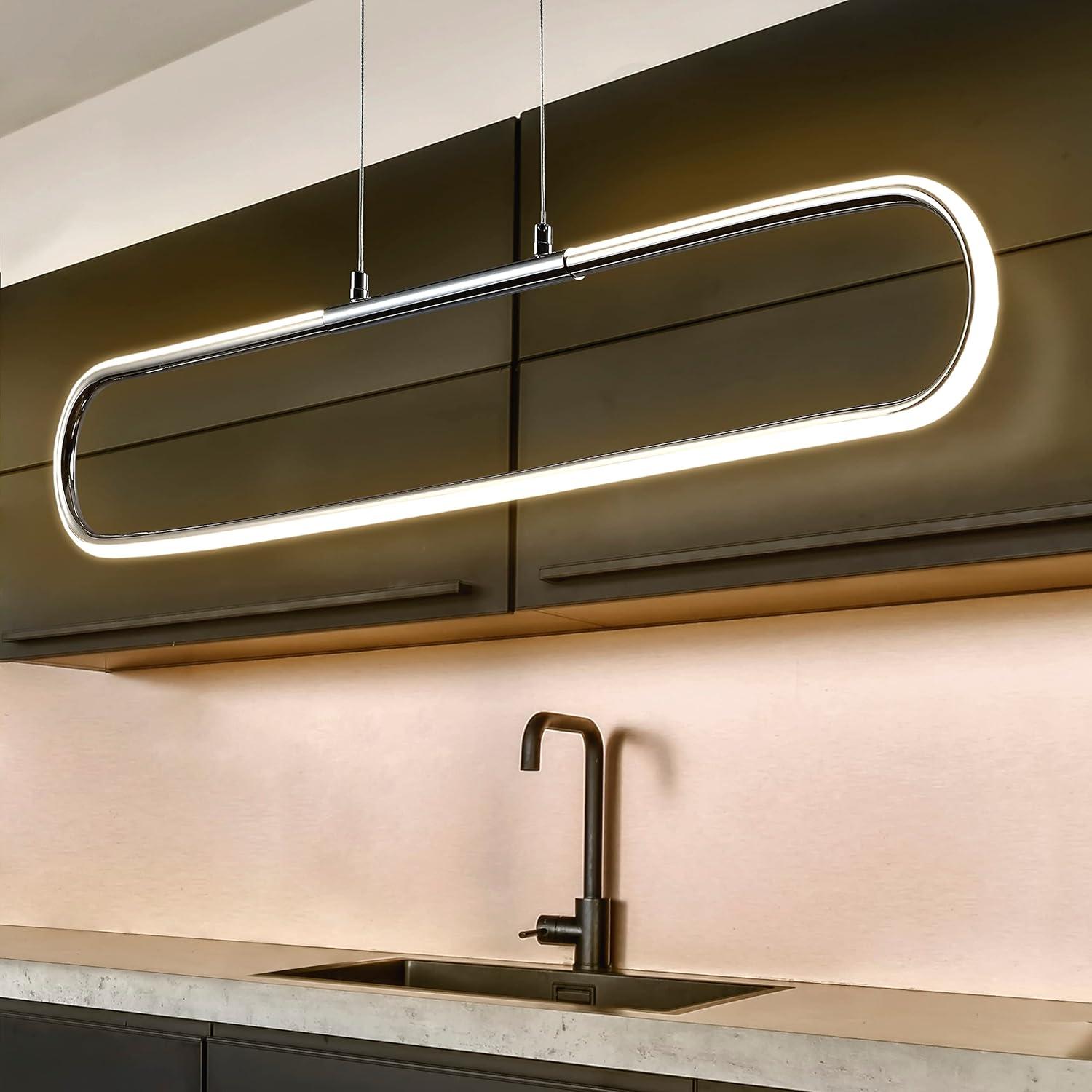 Ned 39" Dimmable Adjustable Integrated LED Metal Linear Pendant, Chrome