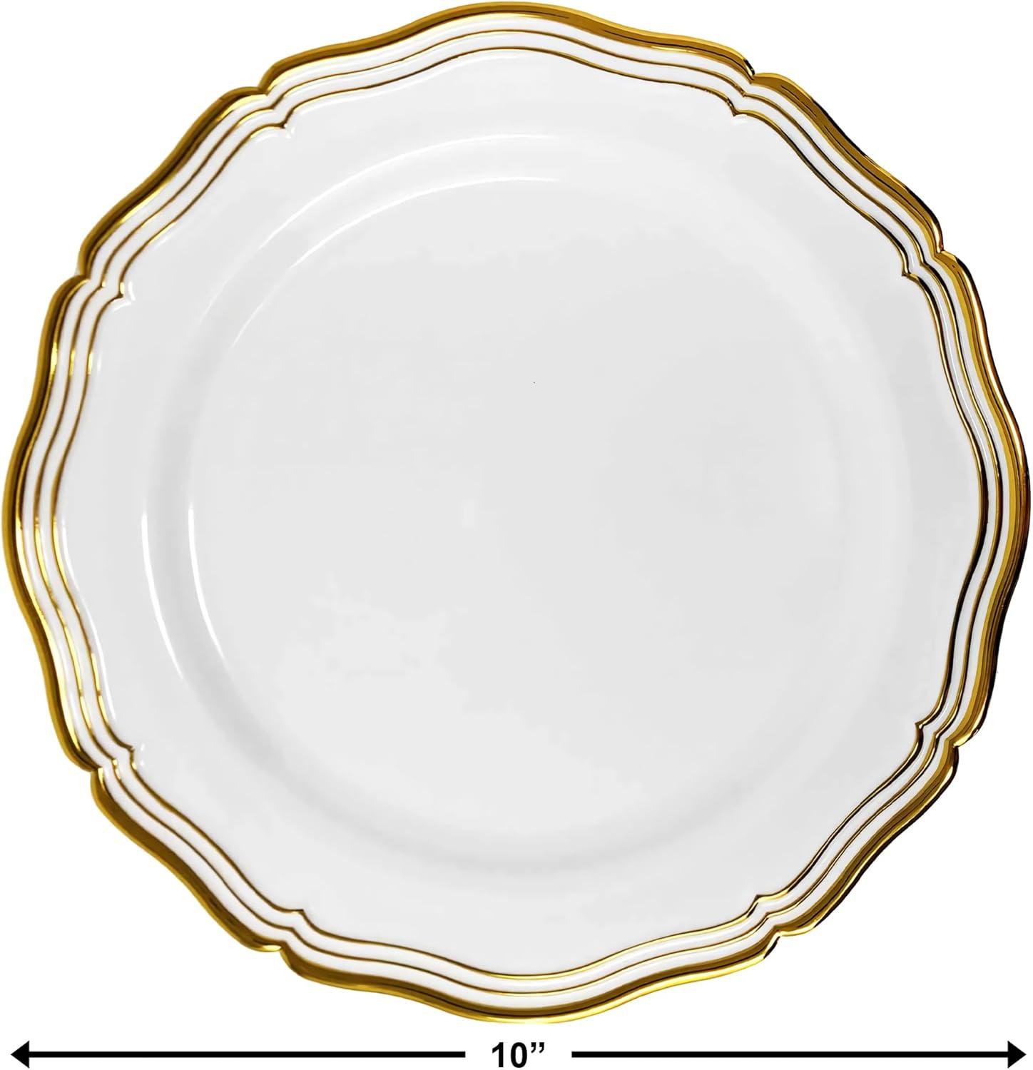 VEZEE Aristocrat Collections Dinner Plate White & Gold 10.25" Pack of 10