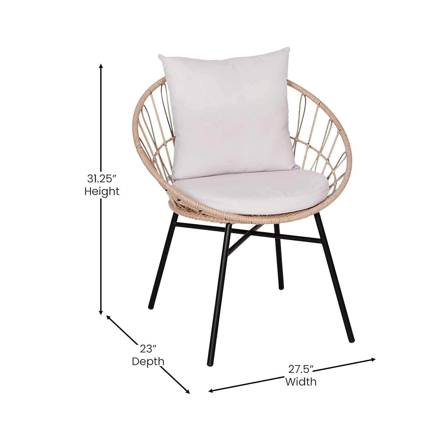 Flash Furniture Devon Set of 2 Indoor/Outdoor Modern Papasan Patio Chairs, Rope with Tan Finish PE Wicker Rattan and Light Gray Cushions
