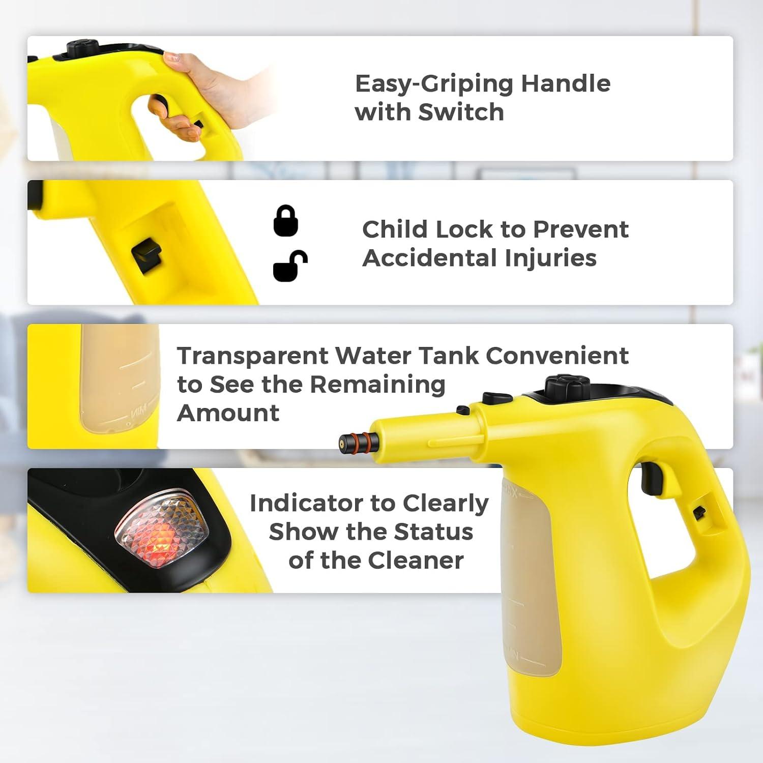 Handheld MultiPurpose Steam Cleaner with 17 Pieces, 350ml Large Capacity Steam Mop Continuous Fill water, Portable Chemical-Free Steamer for Home Use Carpet, Floors, Windows, 1400W