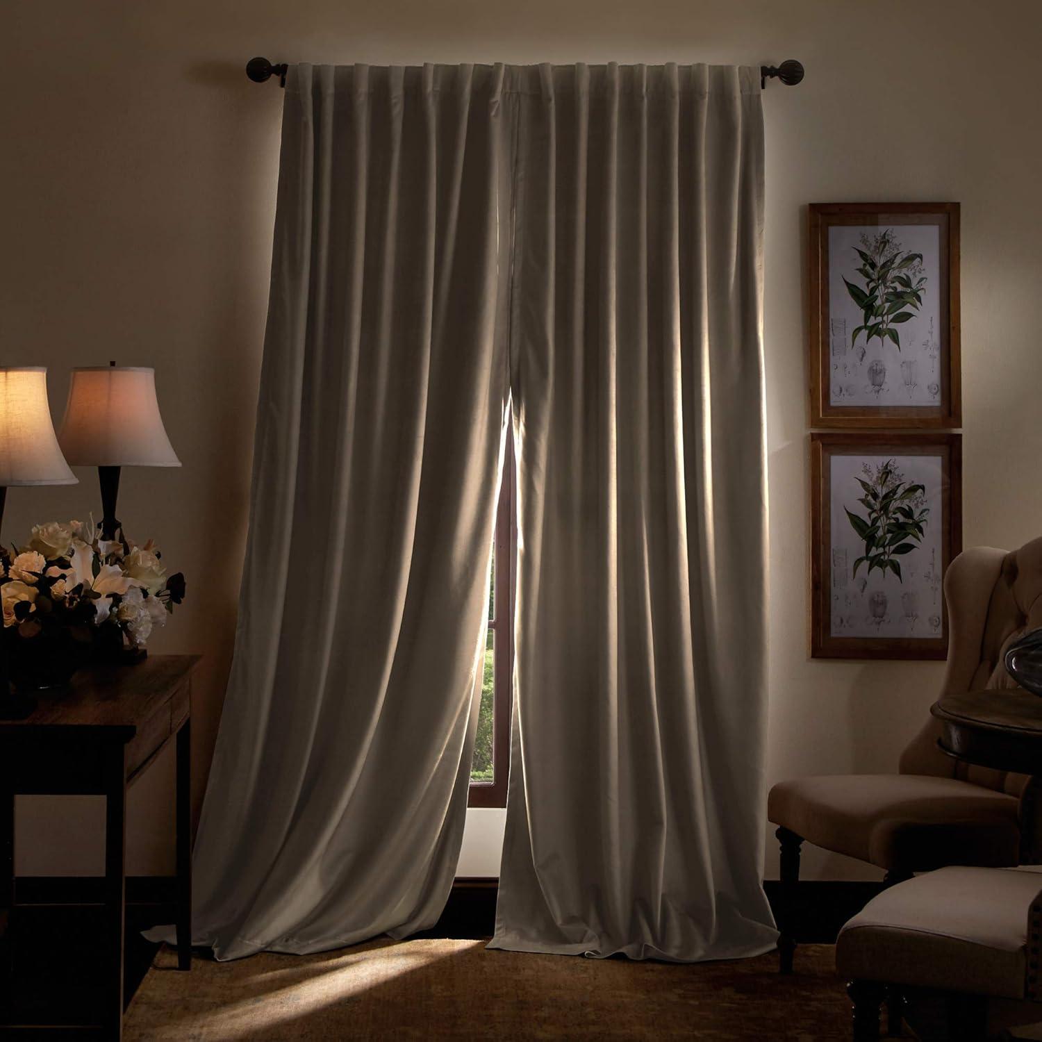 Lucca Velvet Solid Max Blackout Rod Pocket Curtain Panels Linen