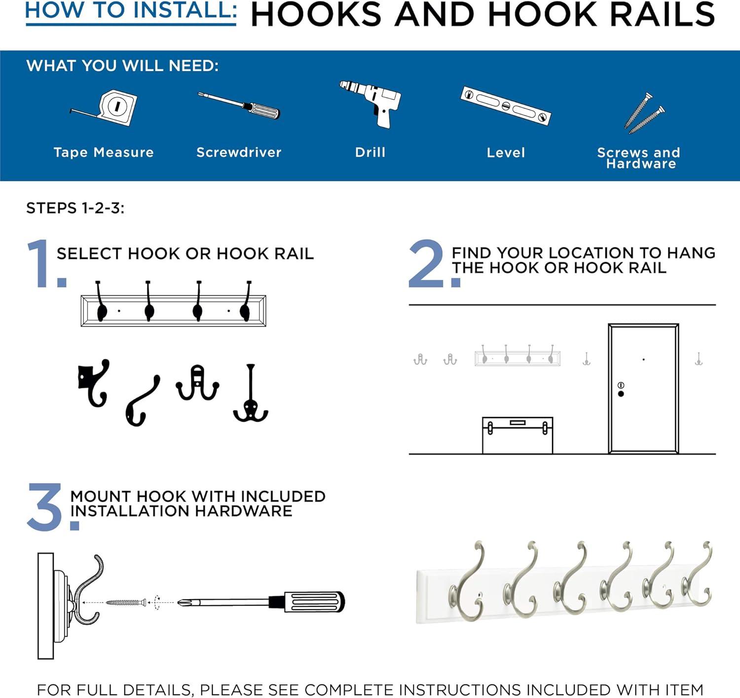 Franklin Brass 27 in. Rail with 6 Heavy Duty Coat and Hat Hooks in Bark and Satin Nickel