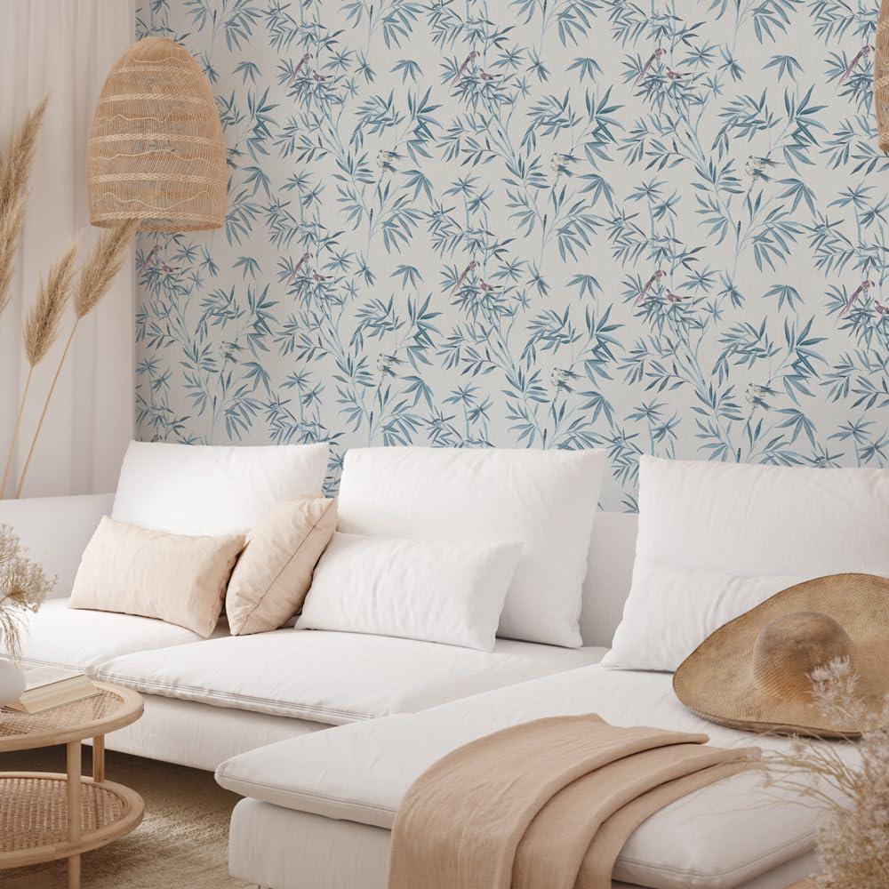 Tempaper & Co. Bamboo Chinoiserie Removable Peel and Stick Wallpaper, Nightfall, 28 sq ft: Vinyl, Self-Adhesive, Botanical Leaf Pattern