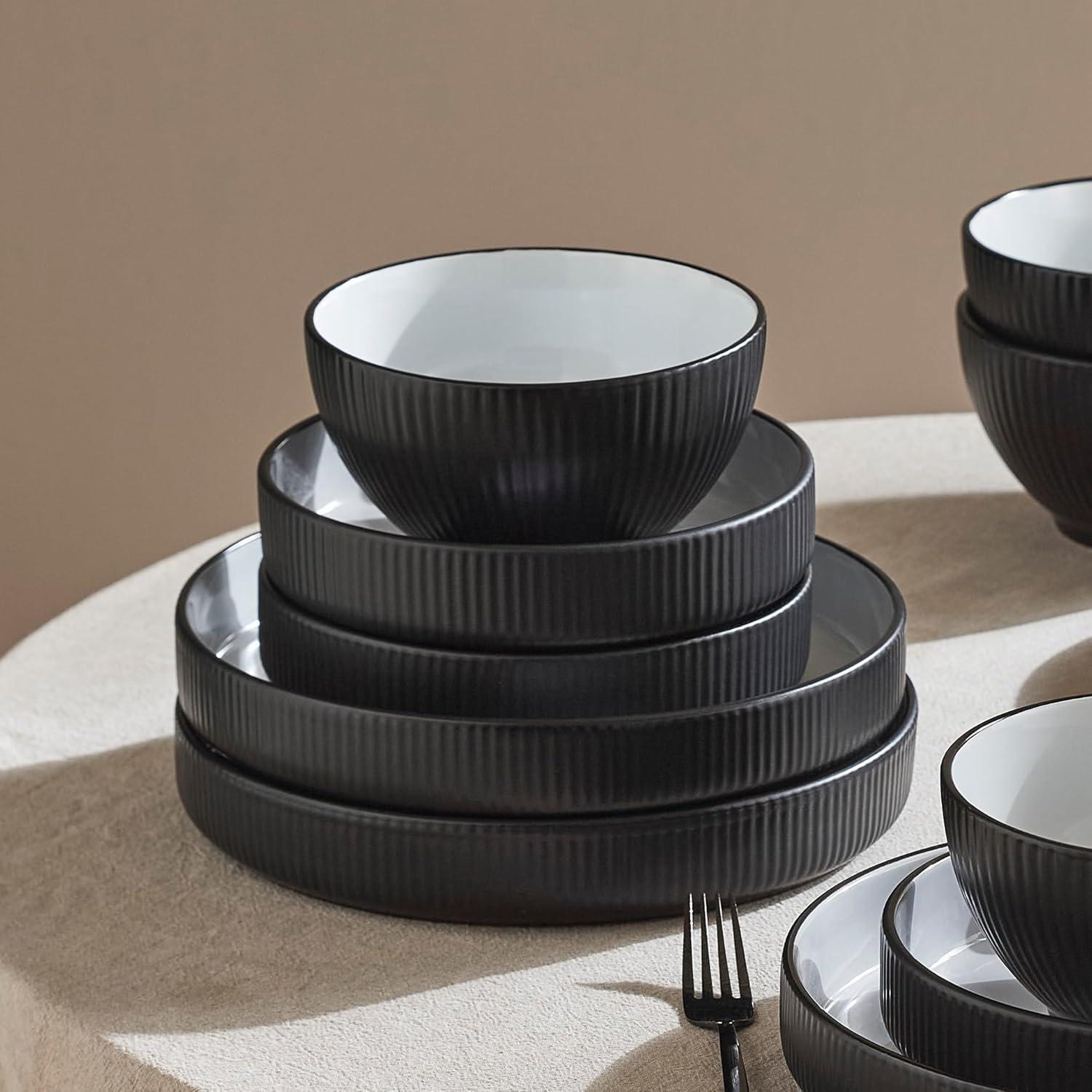 Christian Siriano Black and White Ceramic 12-Piece Dinnerware Set