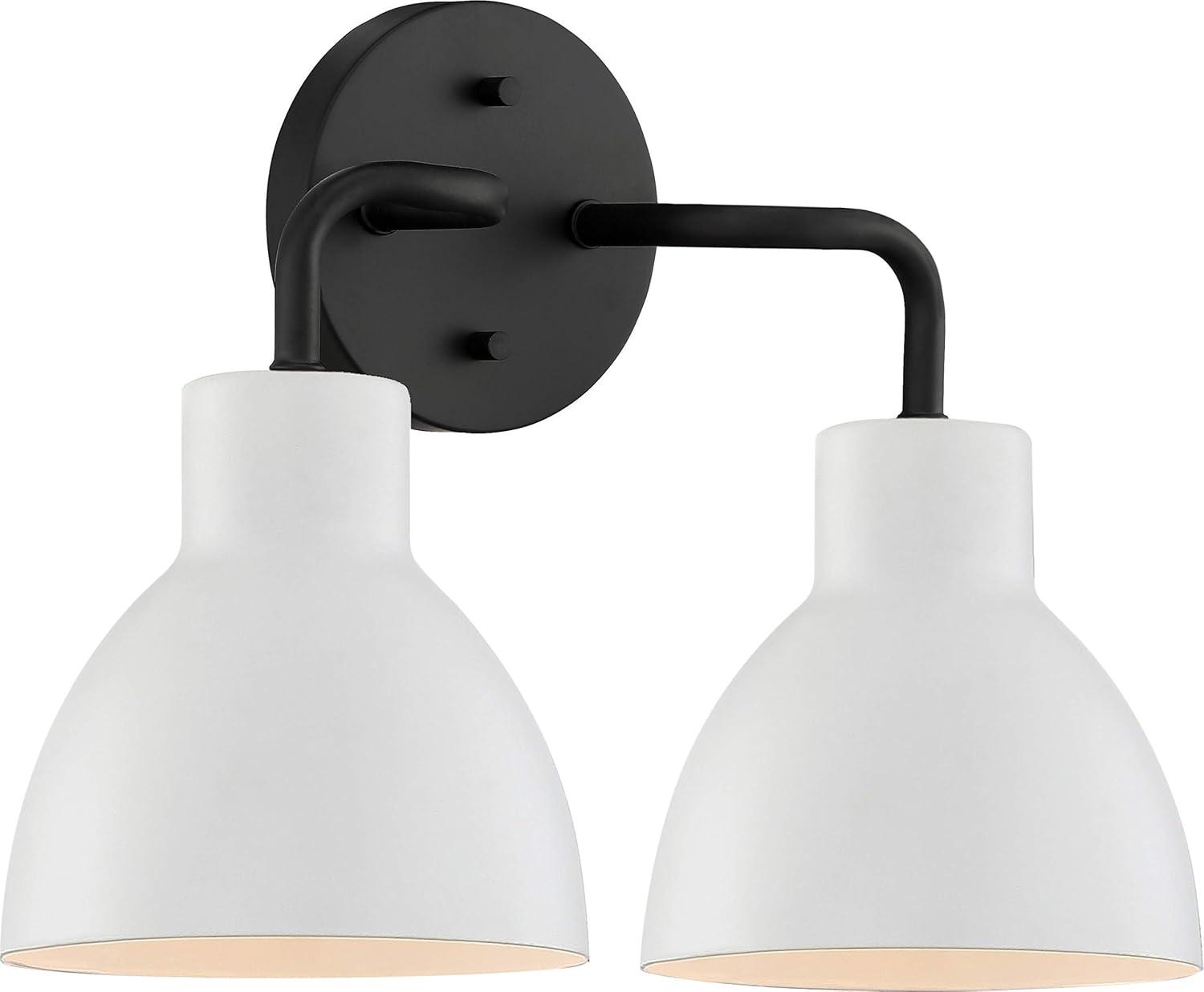 Sloan Matte Black and White Bell Vanity Light, 2-Light Direct Wire