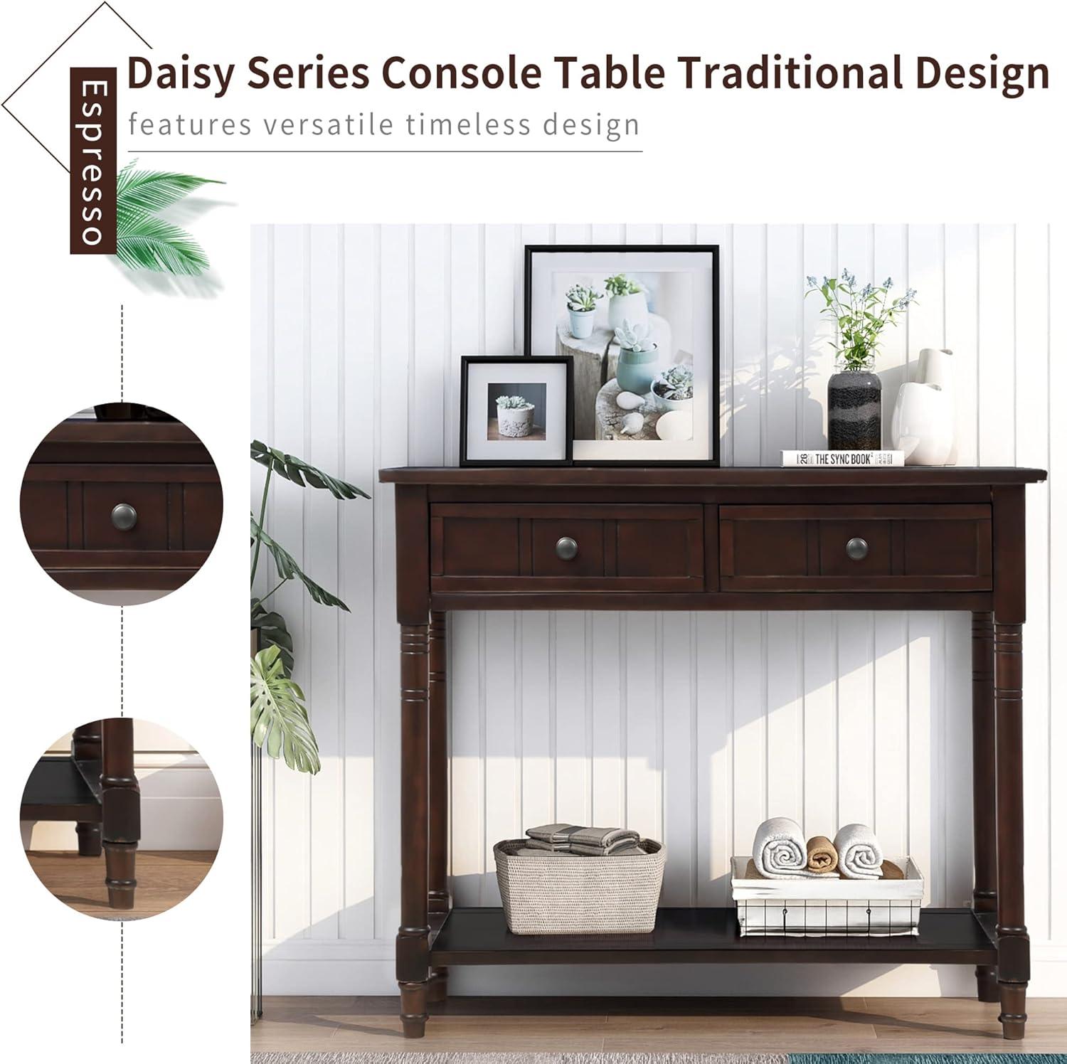 Alcott Hill® Wood Console Table with Two Drawers, Bottom Shelf