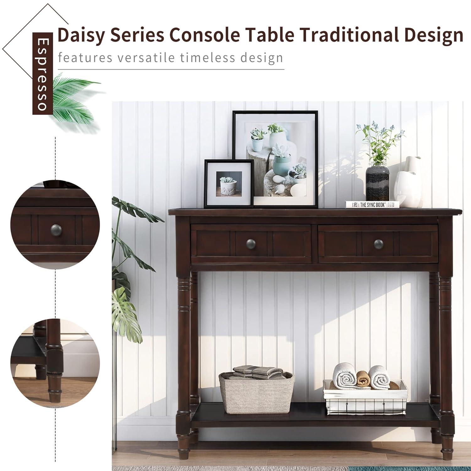 Alcott Hill® Wood Console Table with Two Drawers, Bottom Shelf