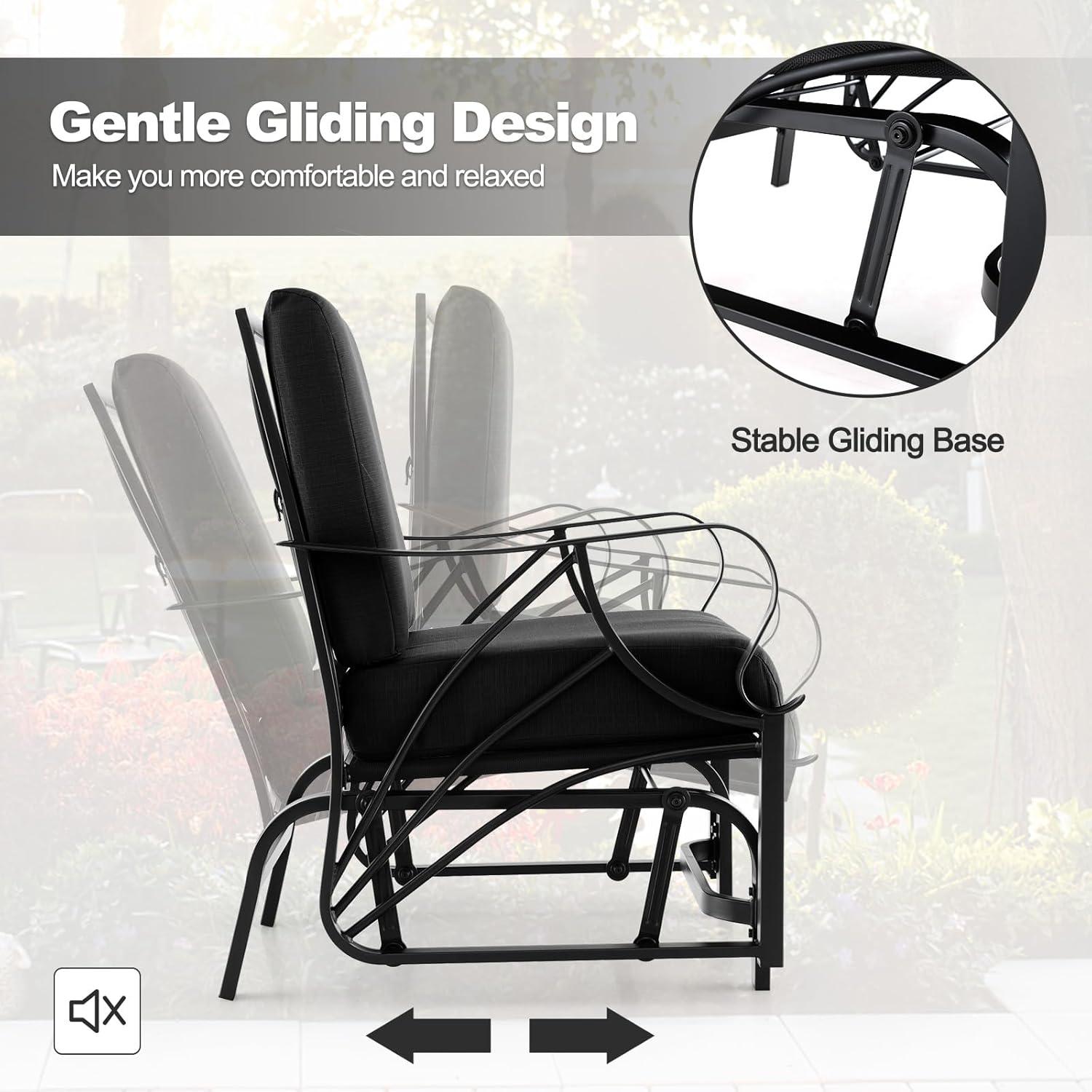 Tangkula Patio Glider Chair Outdoor Metal Glider w/ Seat & Back Cushions Backyard Poolside