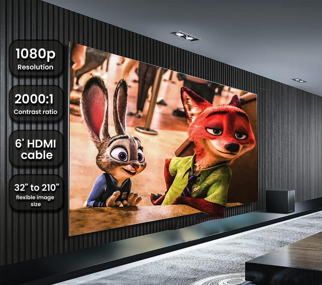 Restored ONN 720P HD Home Theater Projector with 6' HDMI Cable, Black, HDMI/USB/MicroSD/AV - Indoor & outdoor use 100096801 (Refurbished)