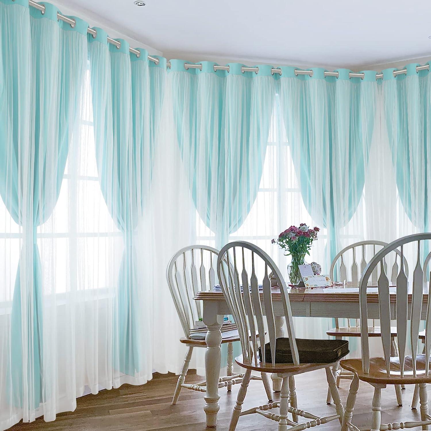 Set of 2 (84"x52") Caterina Layered Solid Blackout with Sheer Top Curtain Panels Aqua - Exclusive Home: Room Darkening, Thermal Insulated
