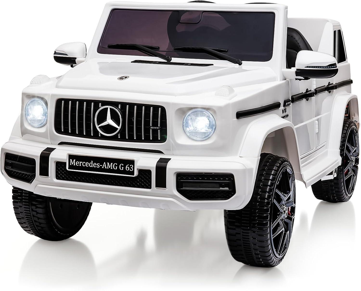 WhizMax 12V Kids Ride On Car Licensed Mercedes Benz G63 Electric Toys Vehicles,Battery Powered,with Parent Remote Control,LED Lights,Bluetooth,Music,Spring Suspension,4 Wheeler Electric Car,White