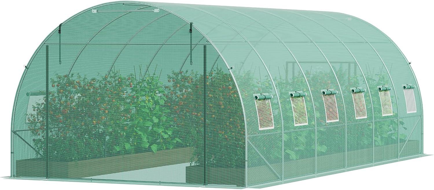 Large Green Walk-In Tunnel Greenhouse with Galvanized Steel Frame