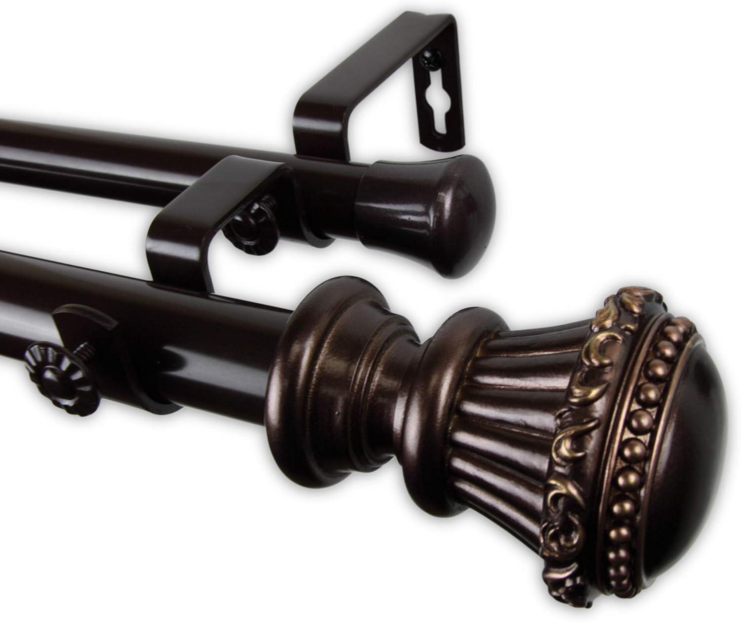 Bronze Steel Double Curtain Rod with Floral Finials