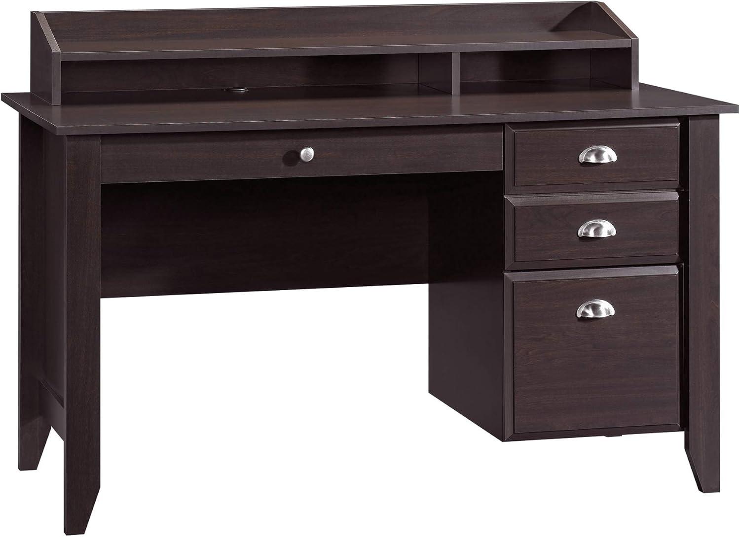 Elegant Jamocha Wood Desk with Hutch and Nickel-Plated Hardware