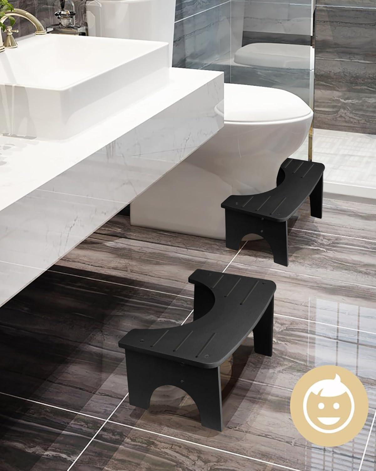 Bamboo Toilet Stool for Adults, 6.5" Toilet Stool Squat Adult Kids, Portable Simple Curve Squat Toilet Potty Stool, Non-Slip Poop Stool for Bathroom, Improve Squatting Posture and Comfort (Wood)