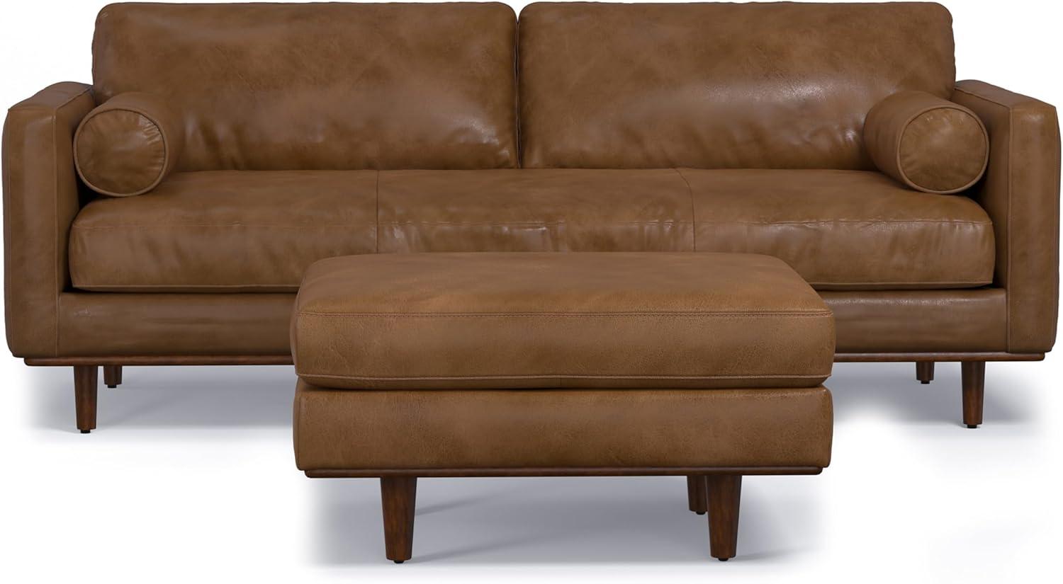 Simpli Home Morrison  Sofa and Ottoman Set in Genuine Leather