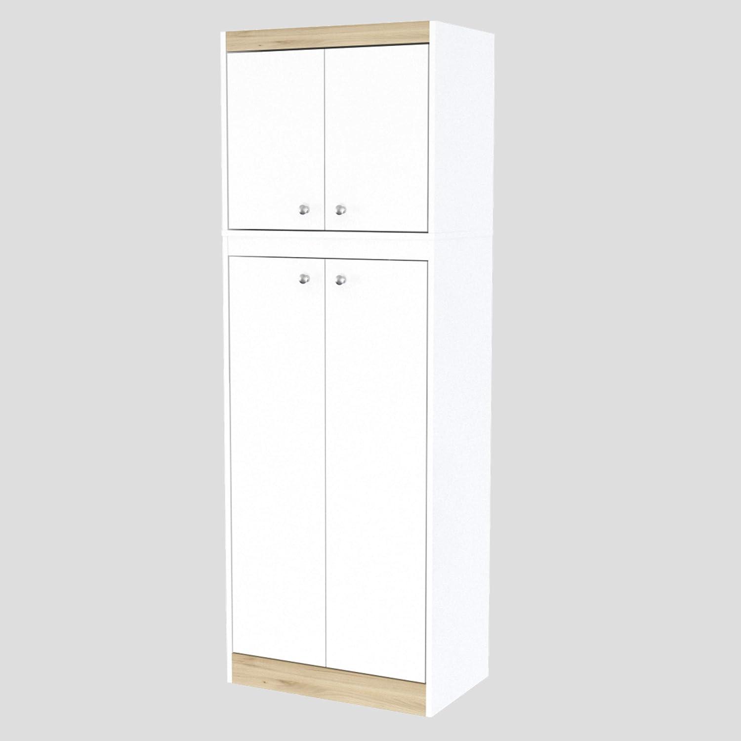 Sleek White & Vienes Oak Galley Kitchen Storage Cabinet