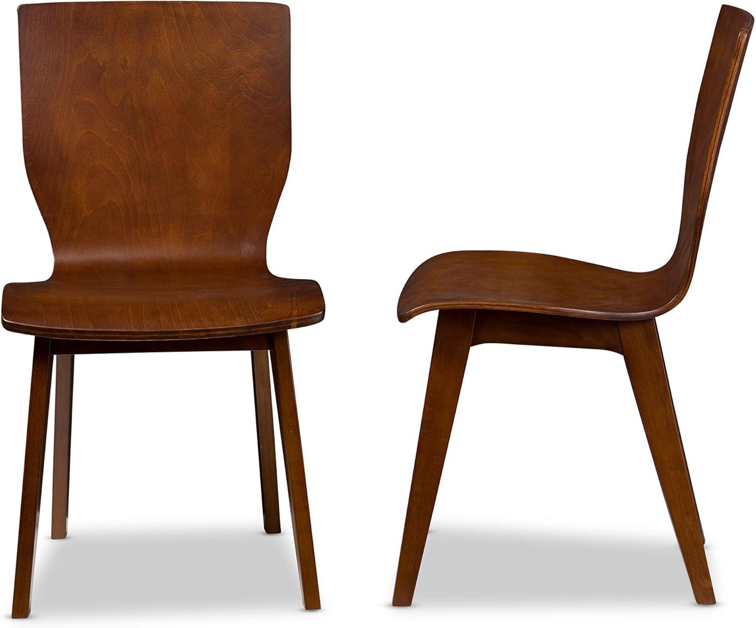 Baxton Studio Set of 2 Elsa Mid-century Modern Scandinavian Style Dark Walnut Bent Wood Dining Chairs: Polyester, Wood Composite Frame