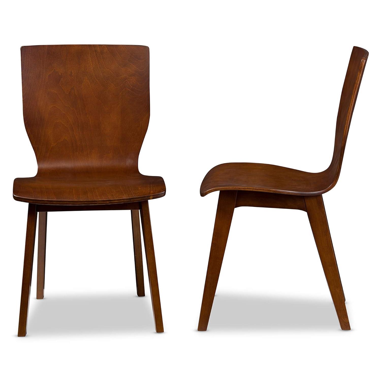 Set of 2 Elsa Mid - Century Modern Scandinavian Style Bent Wood Counter Height Barstool - "Walnut" Dark Brown - Baxton Studio