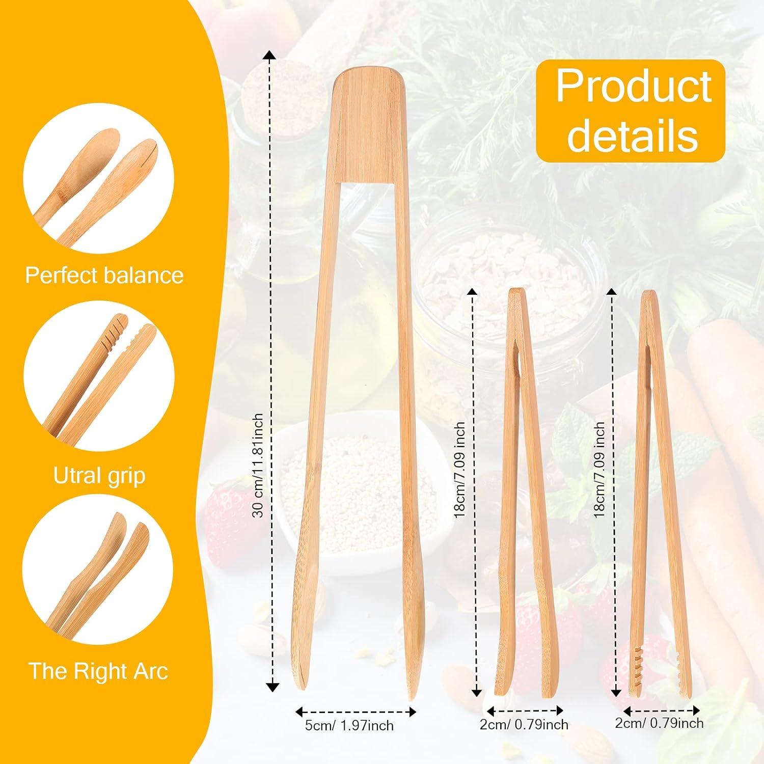 Zopeal 6 Pcs Bamboo Utensils for Cooking Wooden Toaster Tongs Long Kitchen Cooking Salad Tongs for Picking up Cheese Bacon Toast Cake Fruits Bread Spaghetti for Kitchen Women Men