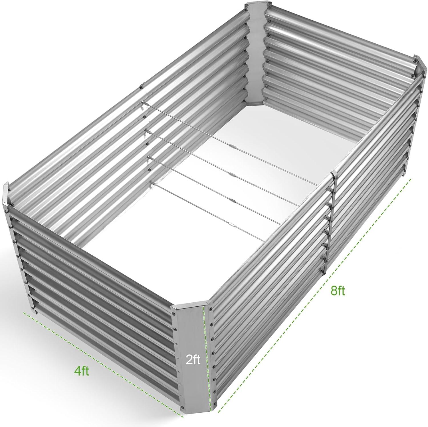 Large Silver Galvanized Steel Raised Garden Bed Kit