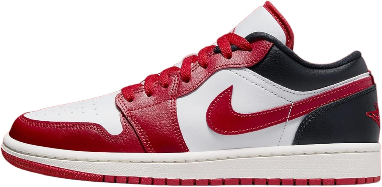 Women's White and Red Genuine Leather Casual Sneakers